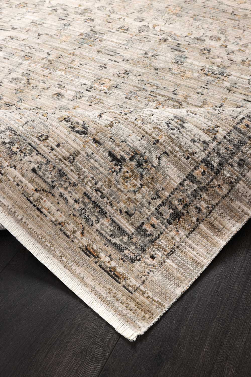 Vizon Gri Eskitme Çiçek Desenli Modern Halı - FMRT06