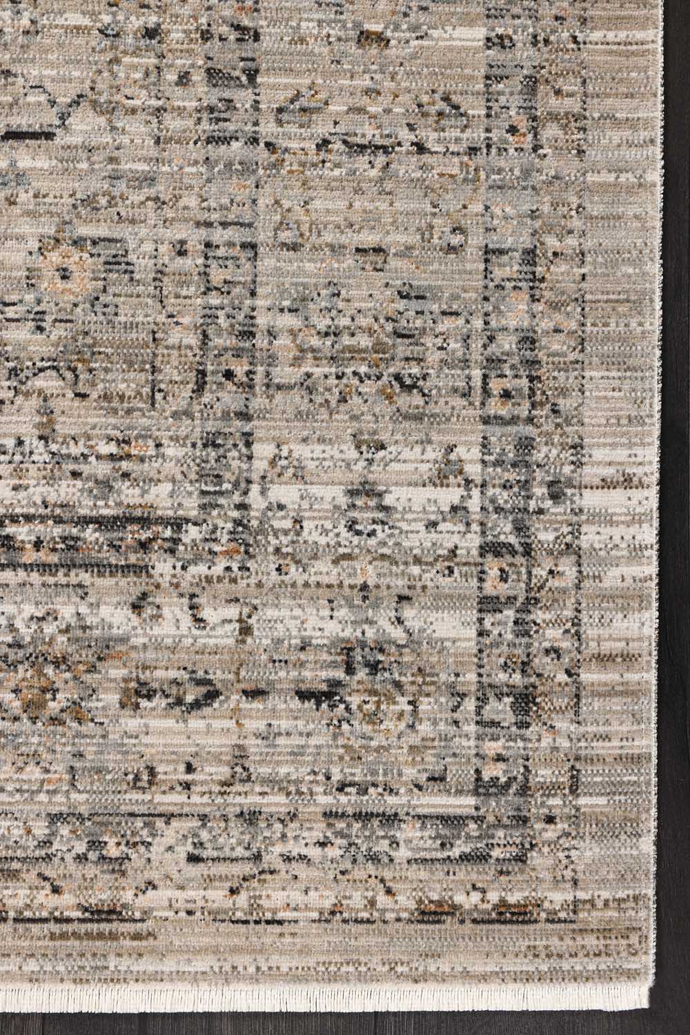Vizon Gri Eskitme Çiçek Desenli Modern Halı - FMRT06