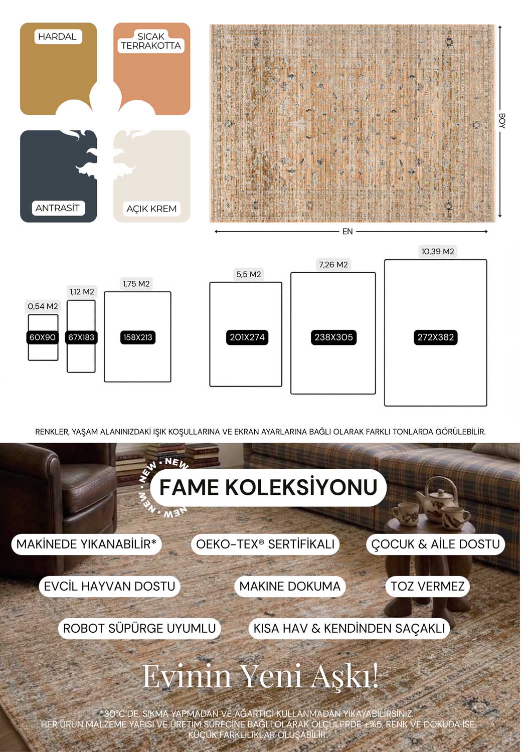 Karamel Turuncu Eskitme Desenli Modern Halı - FMRT05