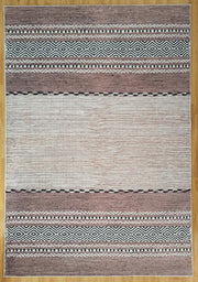 Etnik Kilim Desenli Kahverengi ve Bej Çizgili Bohem Halı - OUTLET - 12428OU