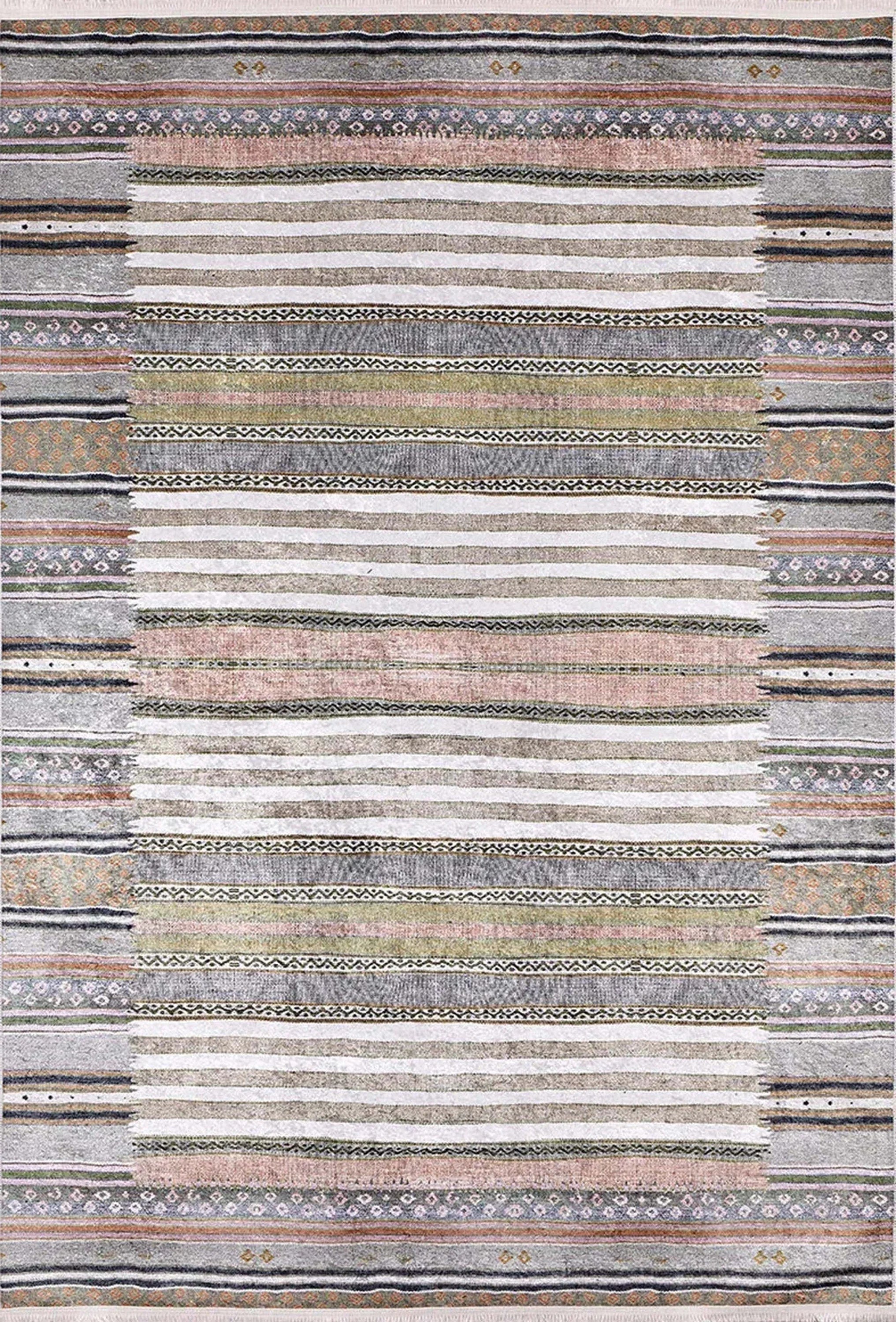 Renkli Çizgili Desenli Anadolu Kilim Halı