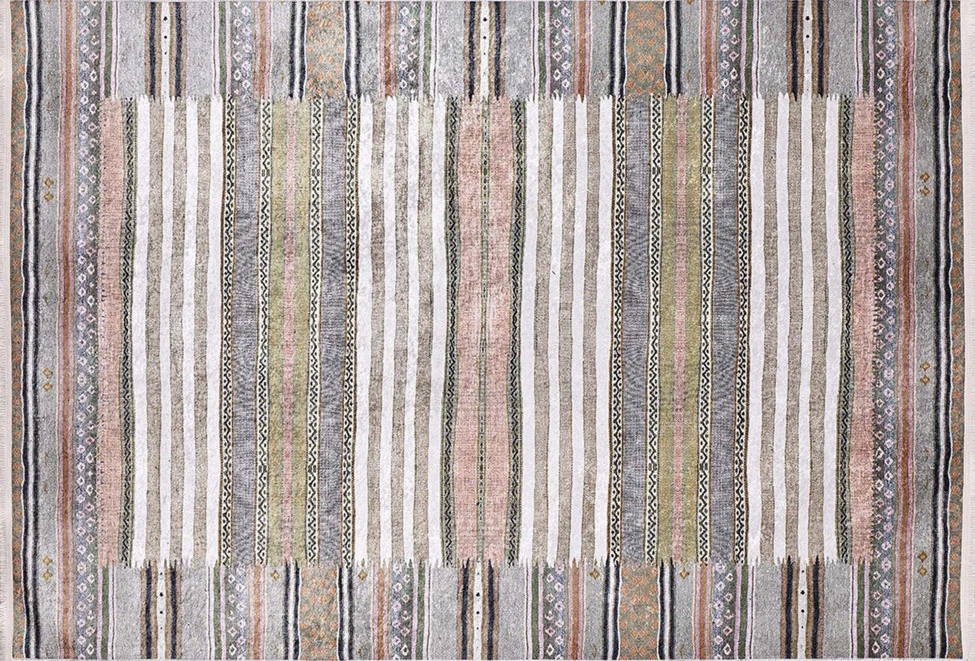 Renkli Çizgili Desenli Anadolu Kilim Halı
