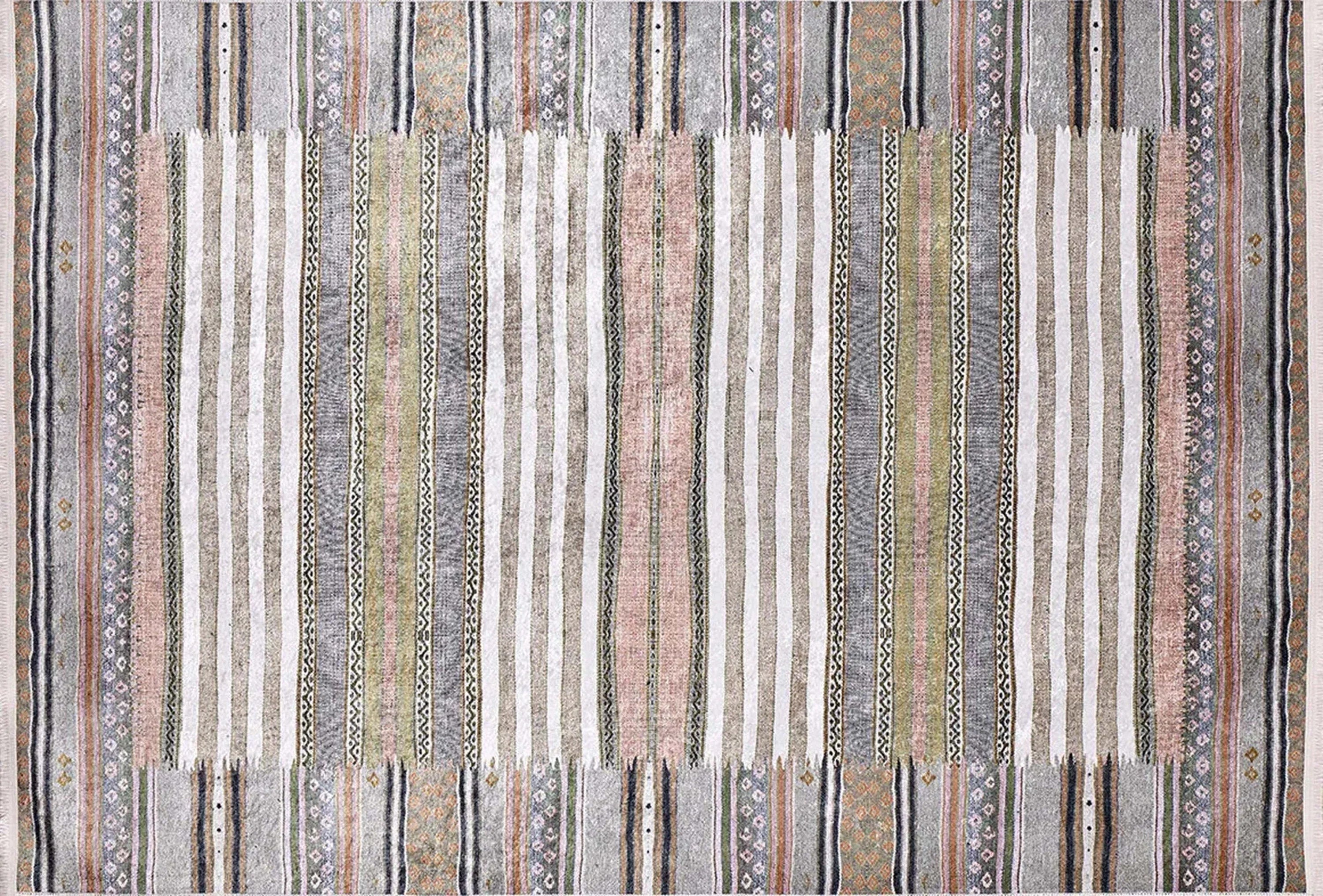 Renkli Çizgili Desenli Anadolu Kilim Halı