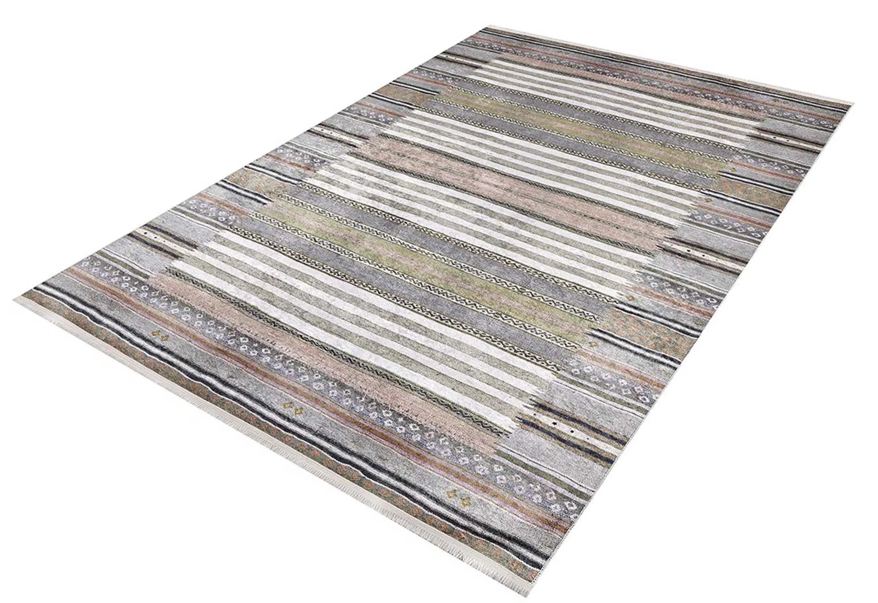 Renkli Çizgili Desenli Anadolu Kilim Halı