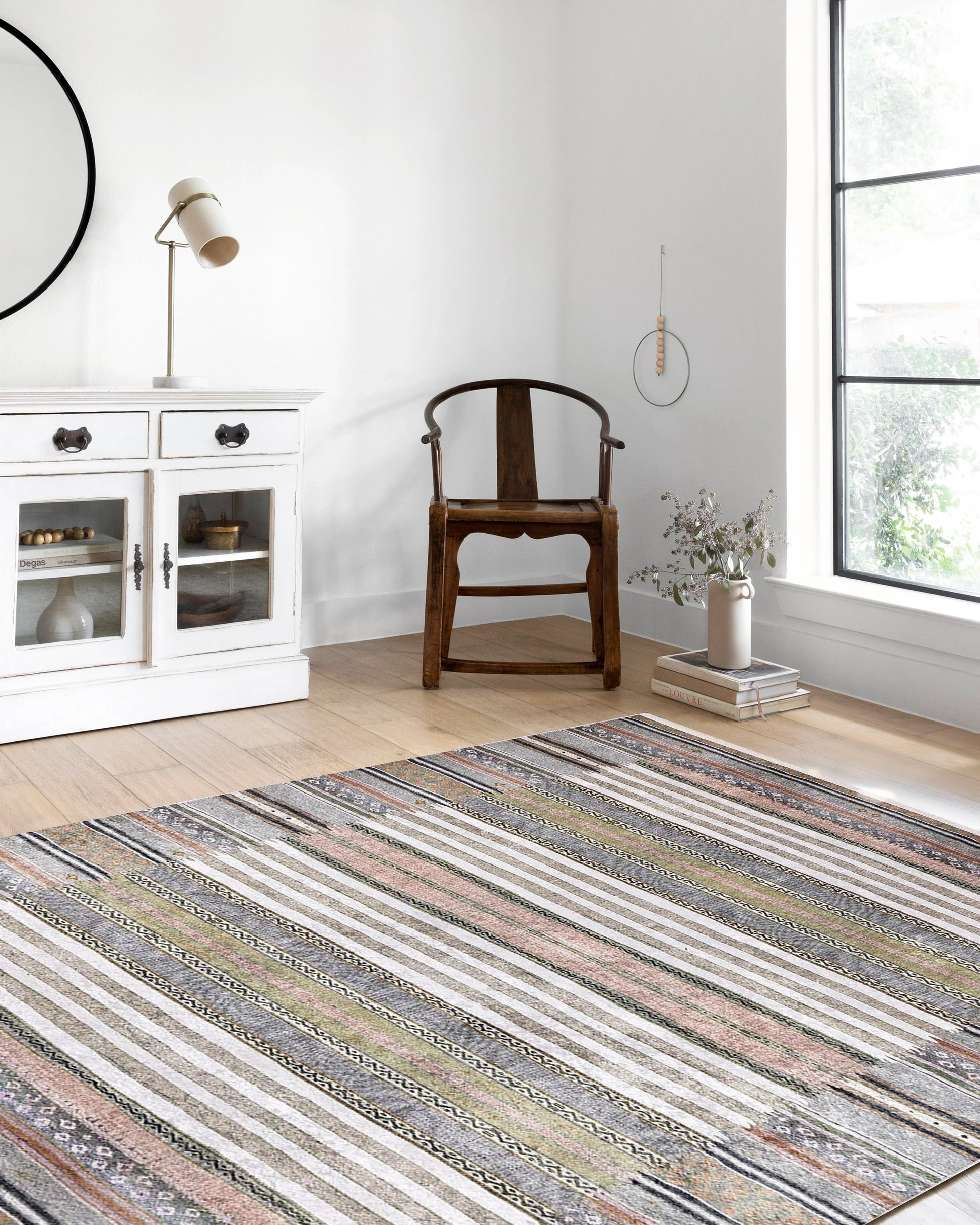 Renkli Çizgili Desenli Anadolu Kilim Halı