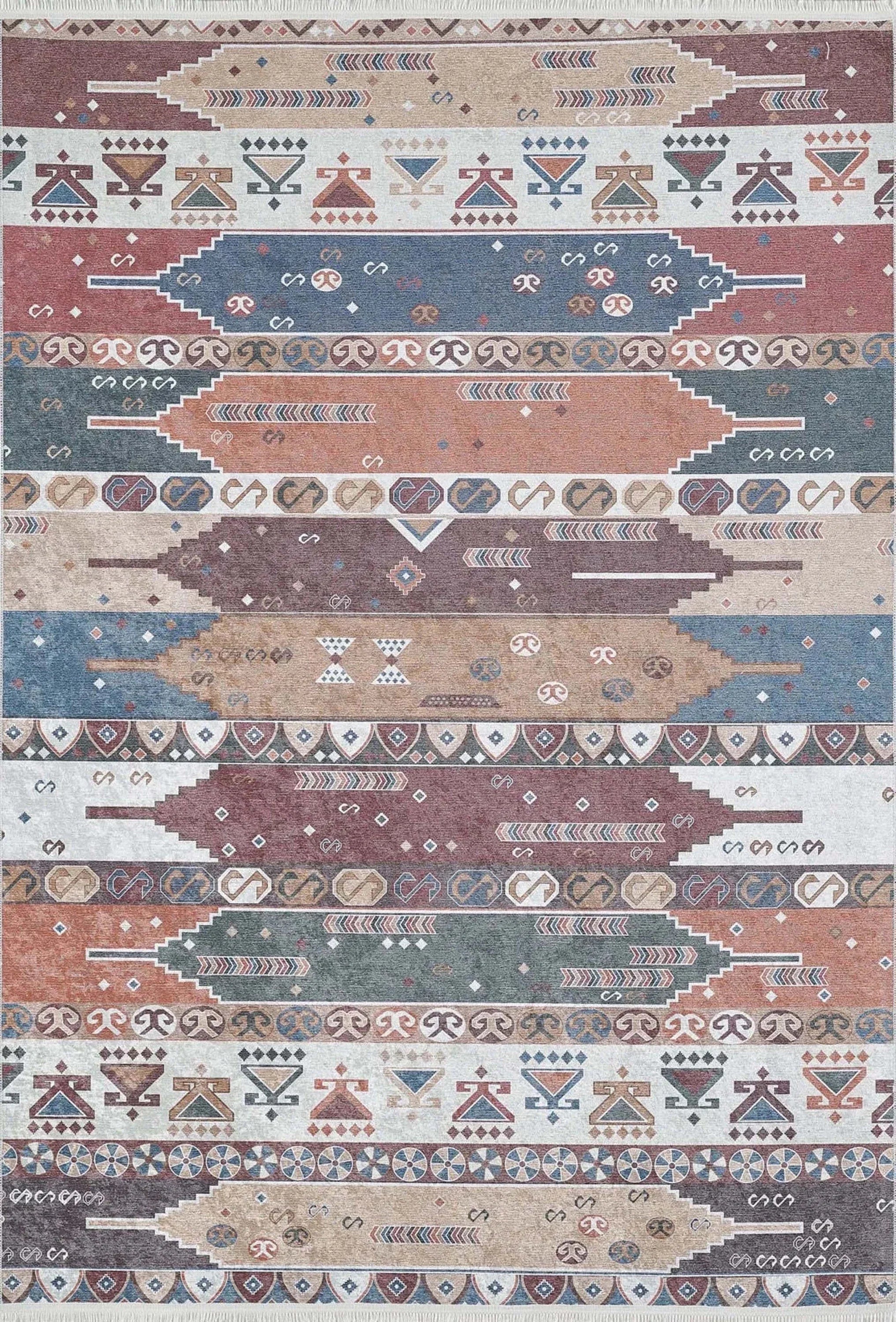 Renkli Geometrik Desenli Pastel Kilim Halı
