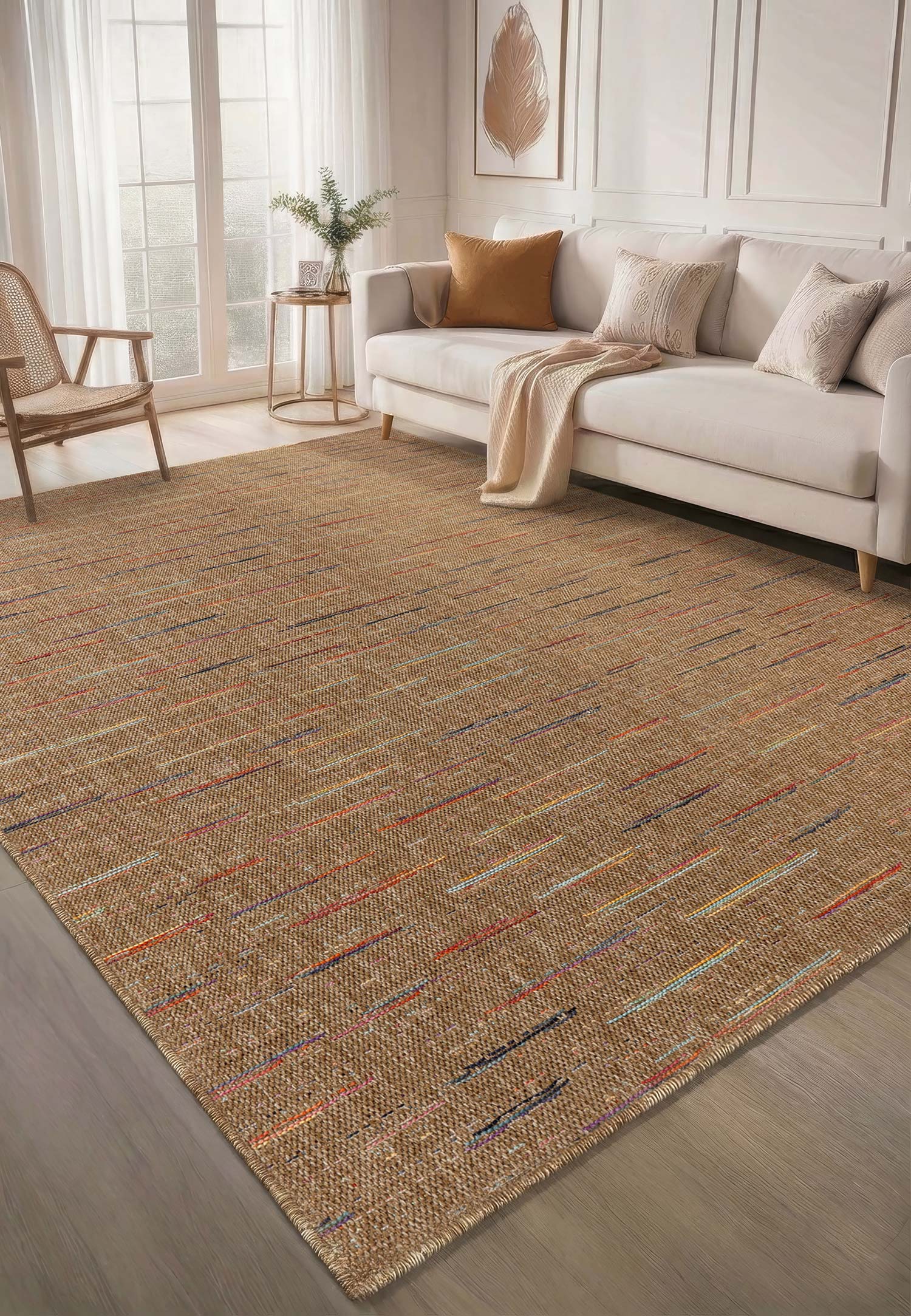 Kahve Sisal Renkli Çizgi Detaylı Halı - FM05M