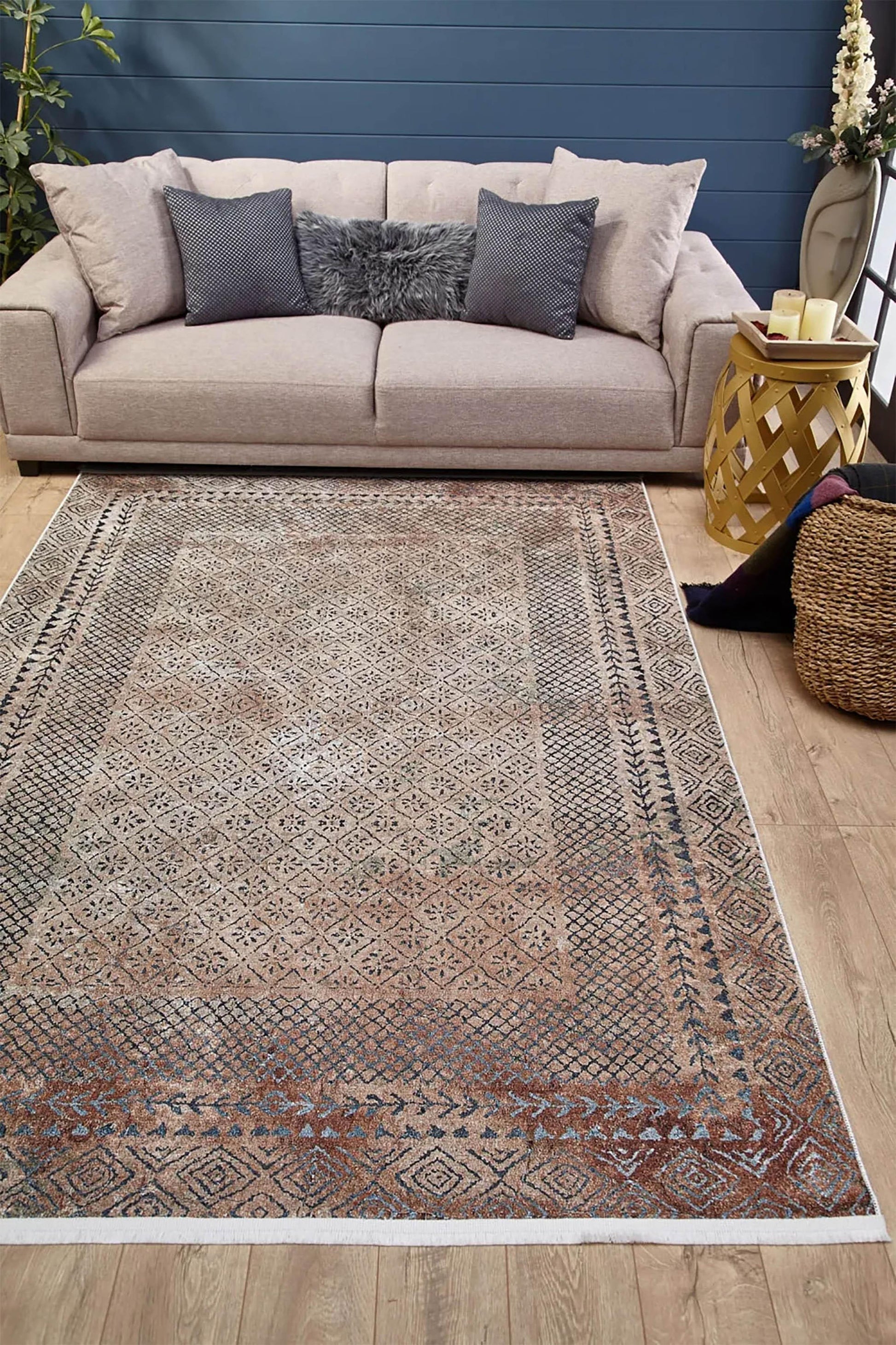 Sade Bej Geometrik Modern Halı
