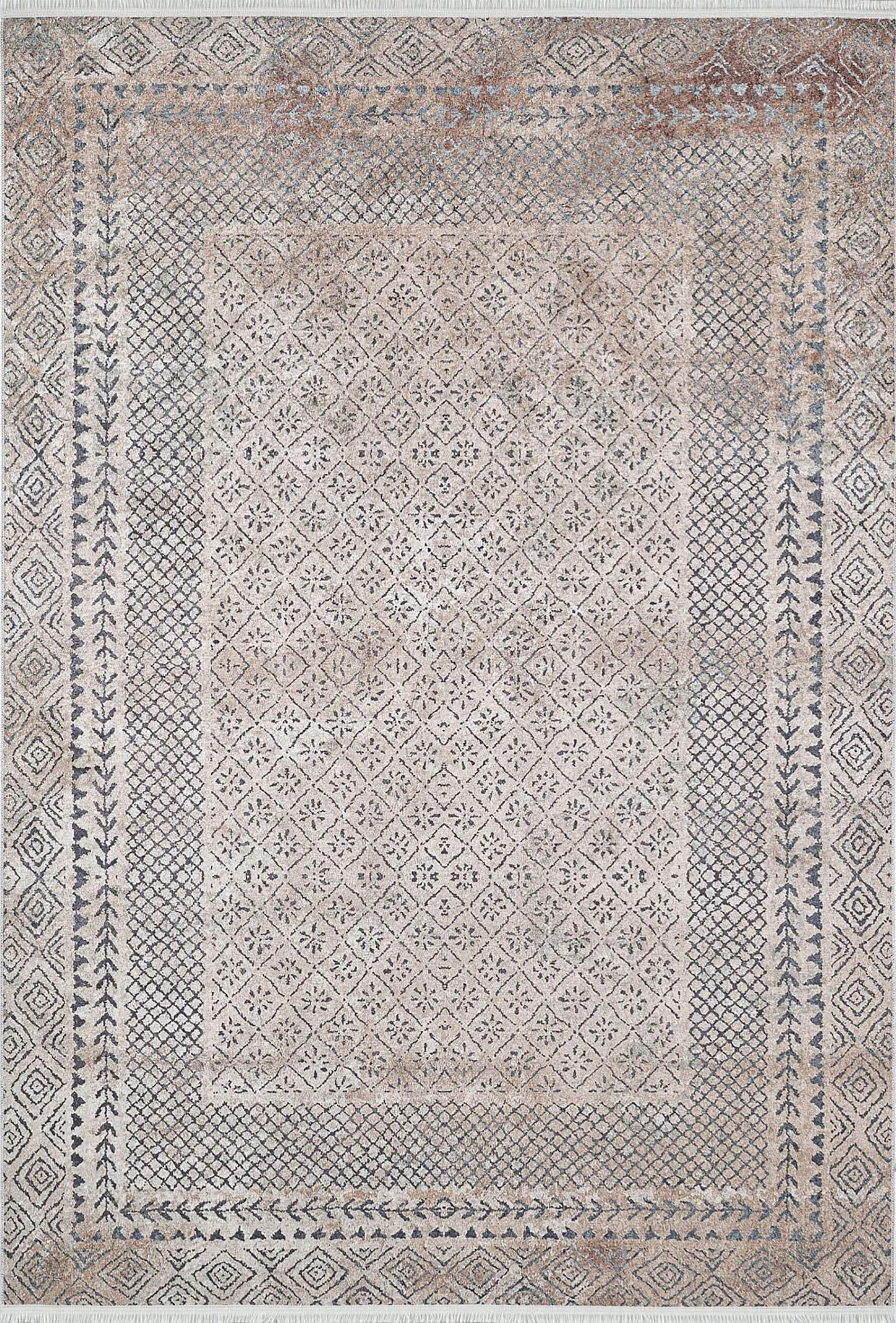 Sade Bej Geometrik Modern Halı