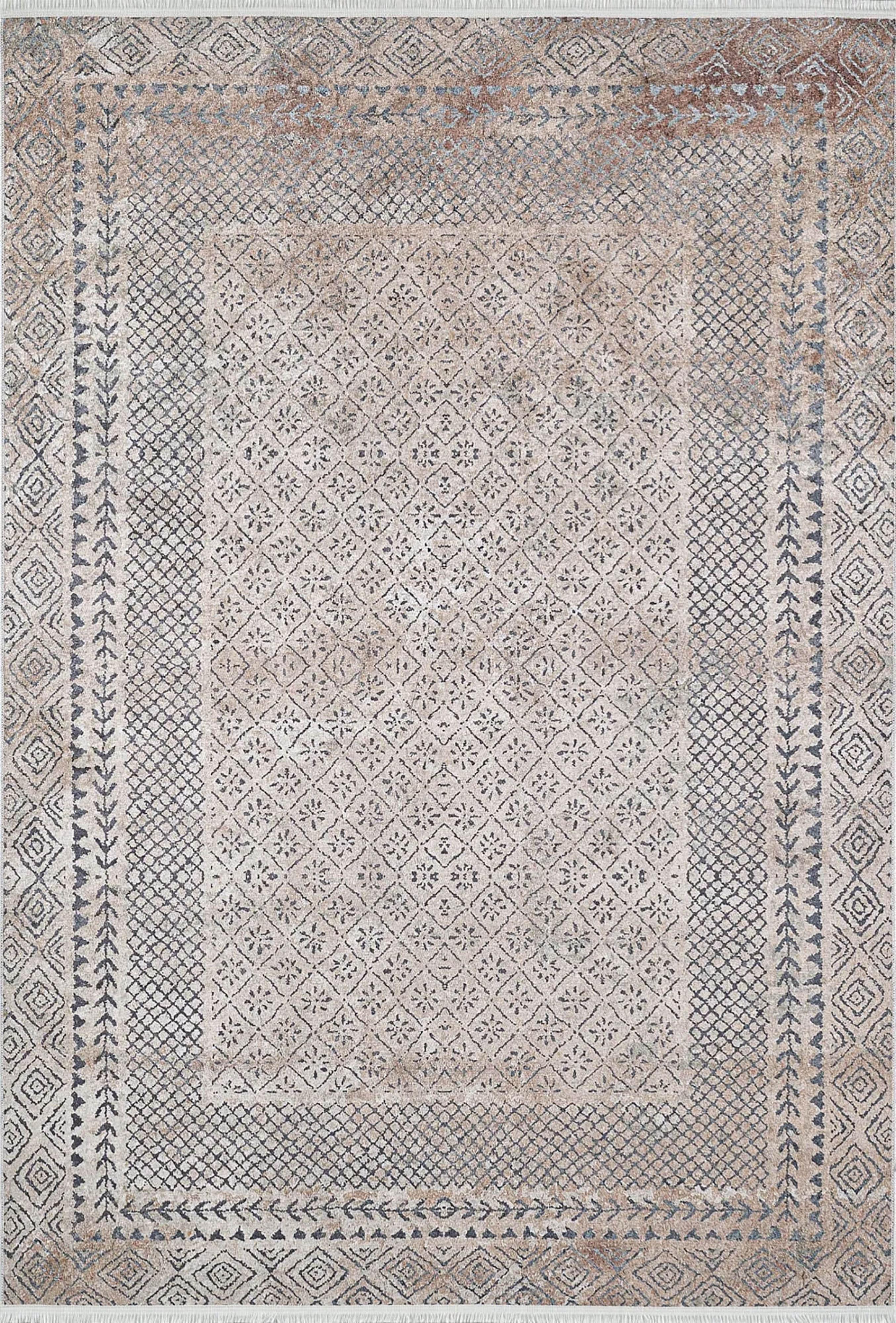 Sade Bej Geometrik Modern Halı