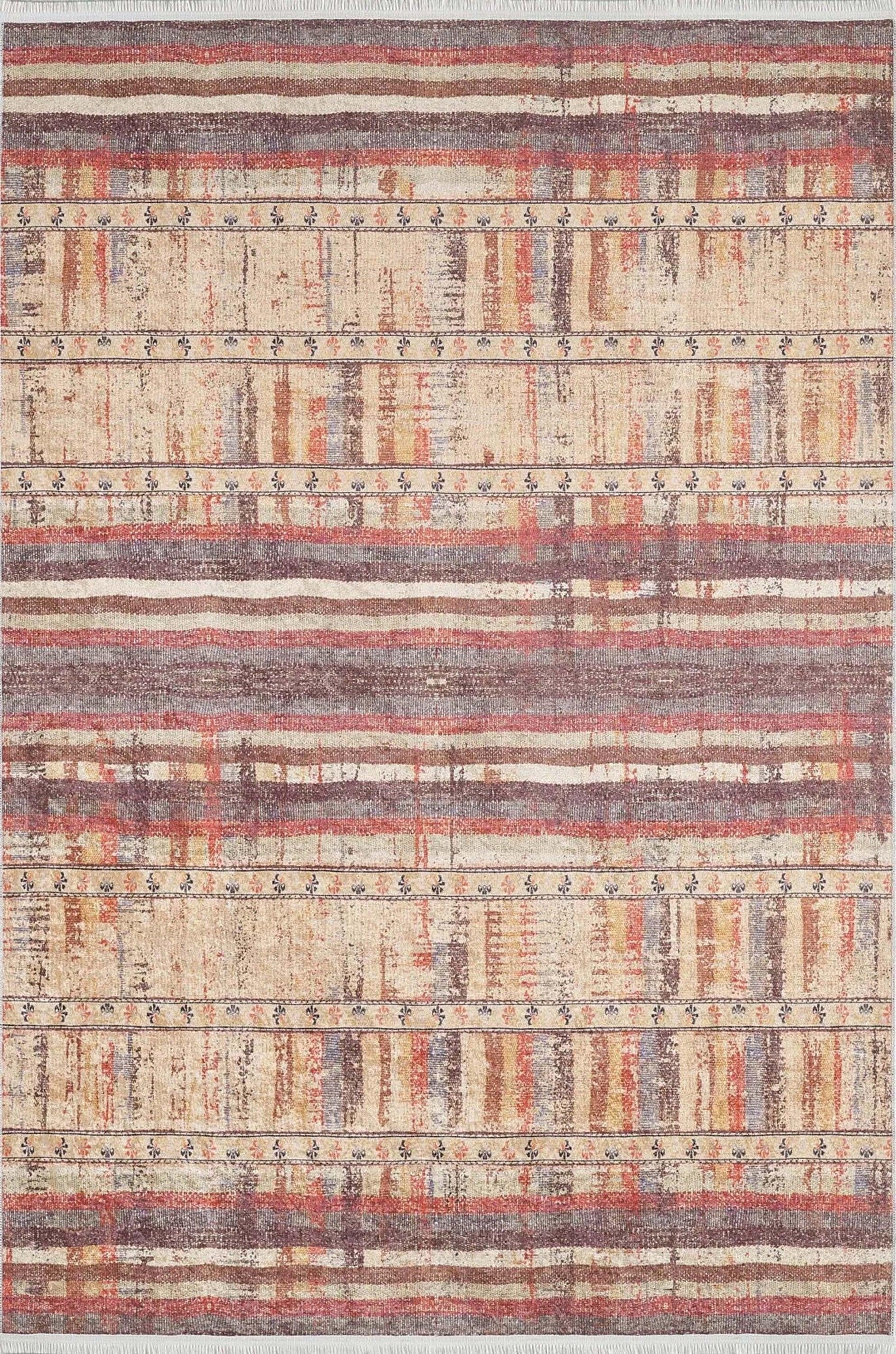 Sarı Bej Renkli Çizgili Anadolu Kilim Halı