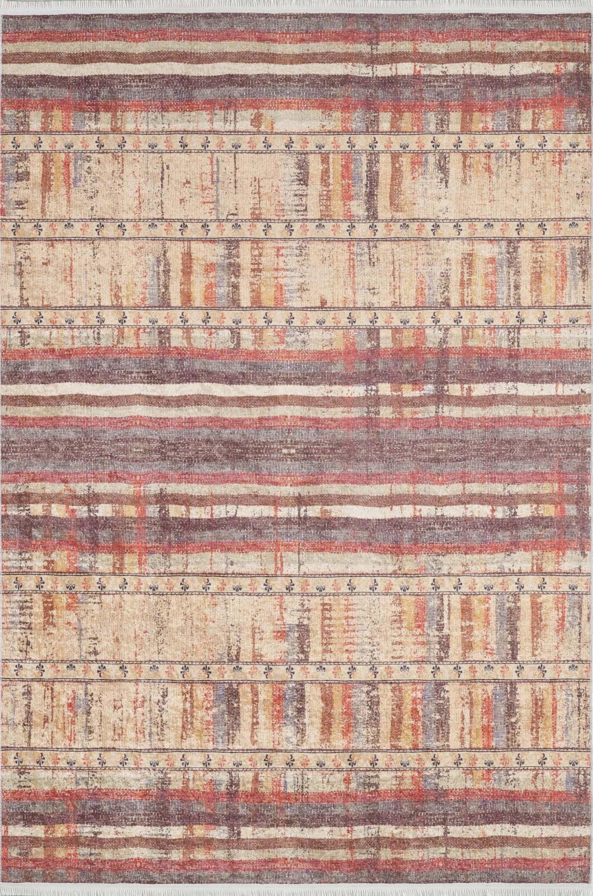 Sarı Bej Renkli Çizgili Anadolu Kilim Halı