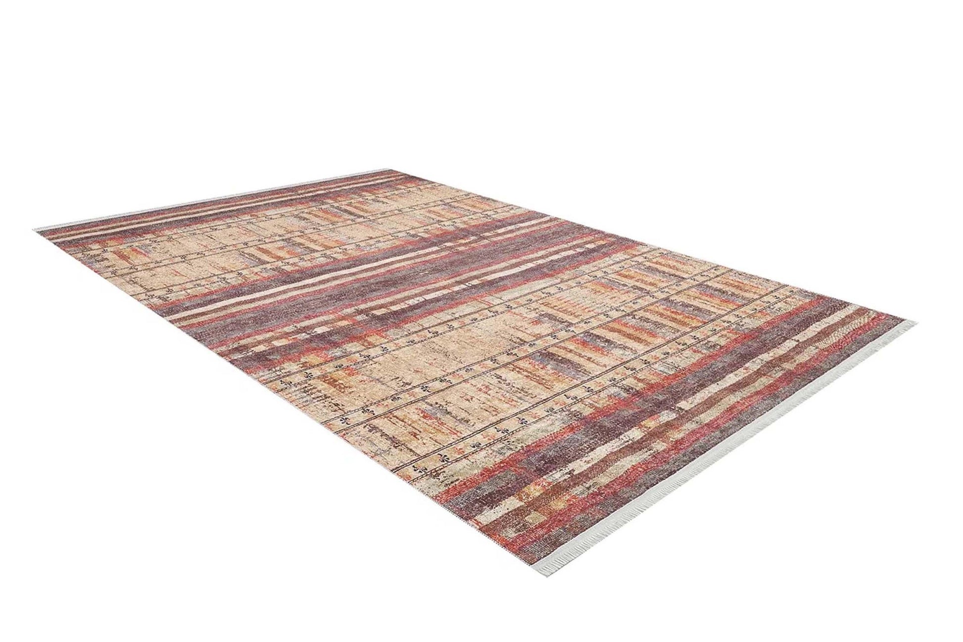 Sarı Bej Renkli Çizgili Anadolu Kilim Halı