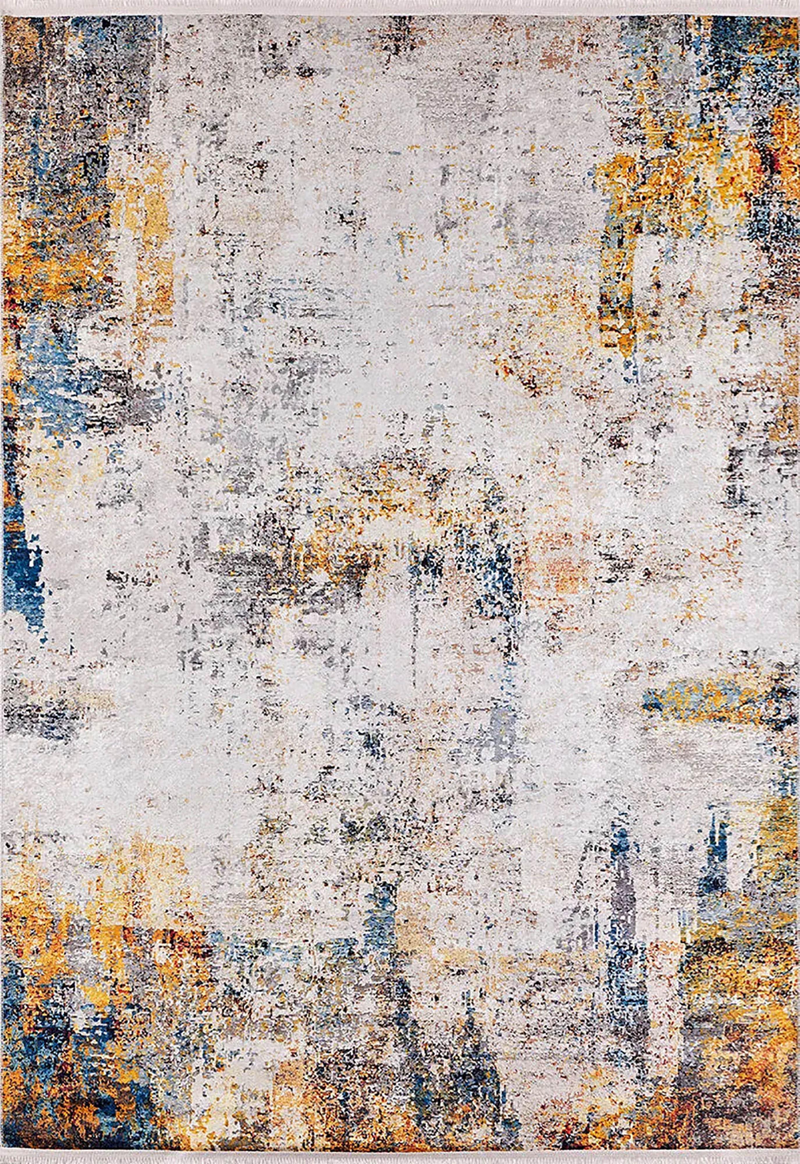 Sarı, Mavi ve Beyaz Modern Soyut Sanat Halısı