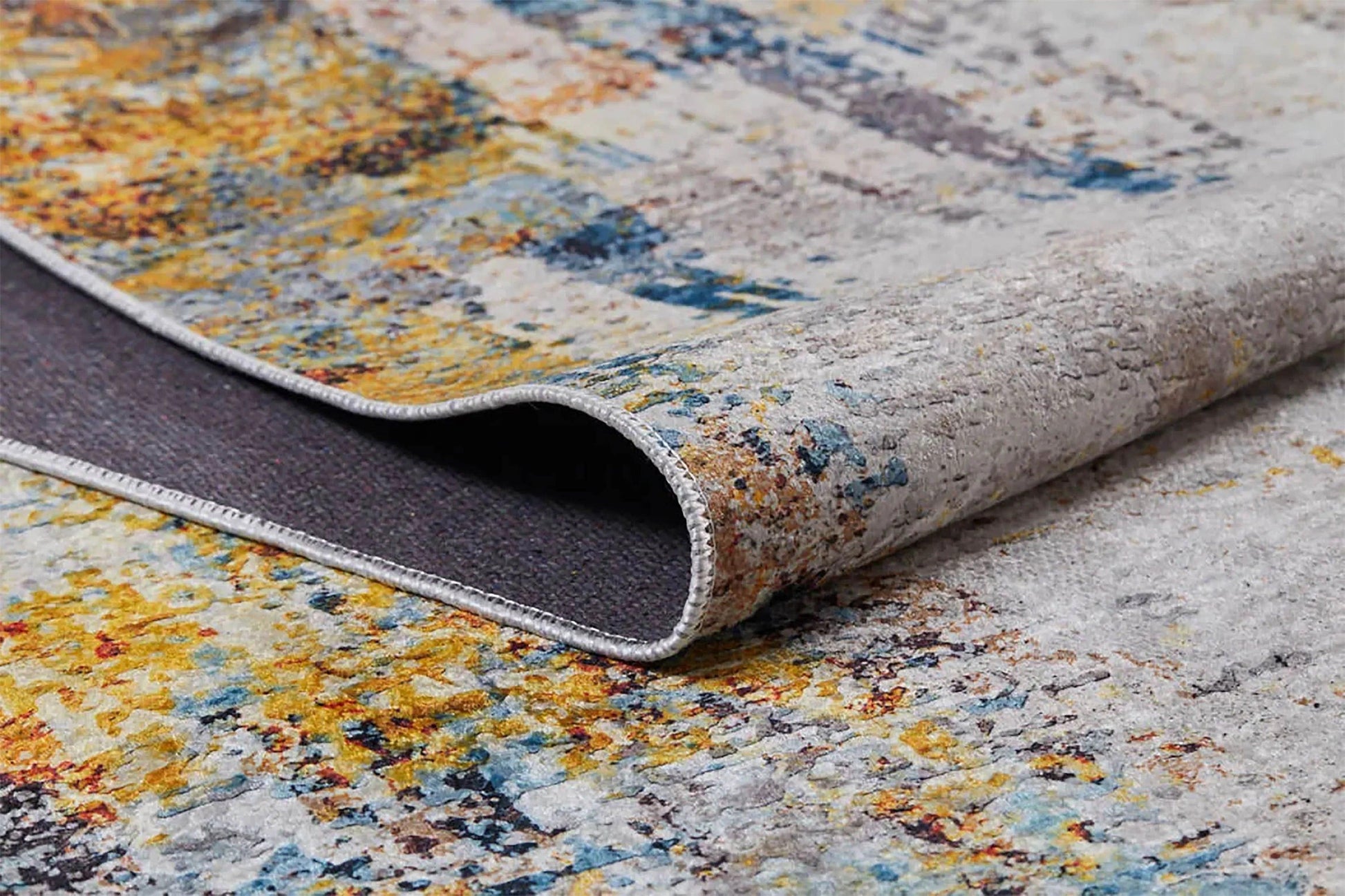 Sarı, Mavi ve Beyaz Modern Soyut Sanat Halısı