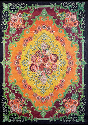 Sarı Turuncu Canlı Çiçekli Bohem Lüks Vintage Salon Halısı