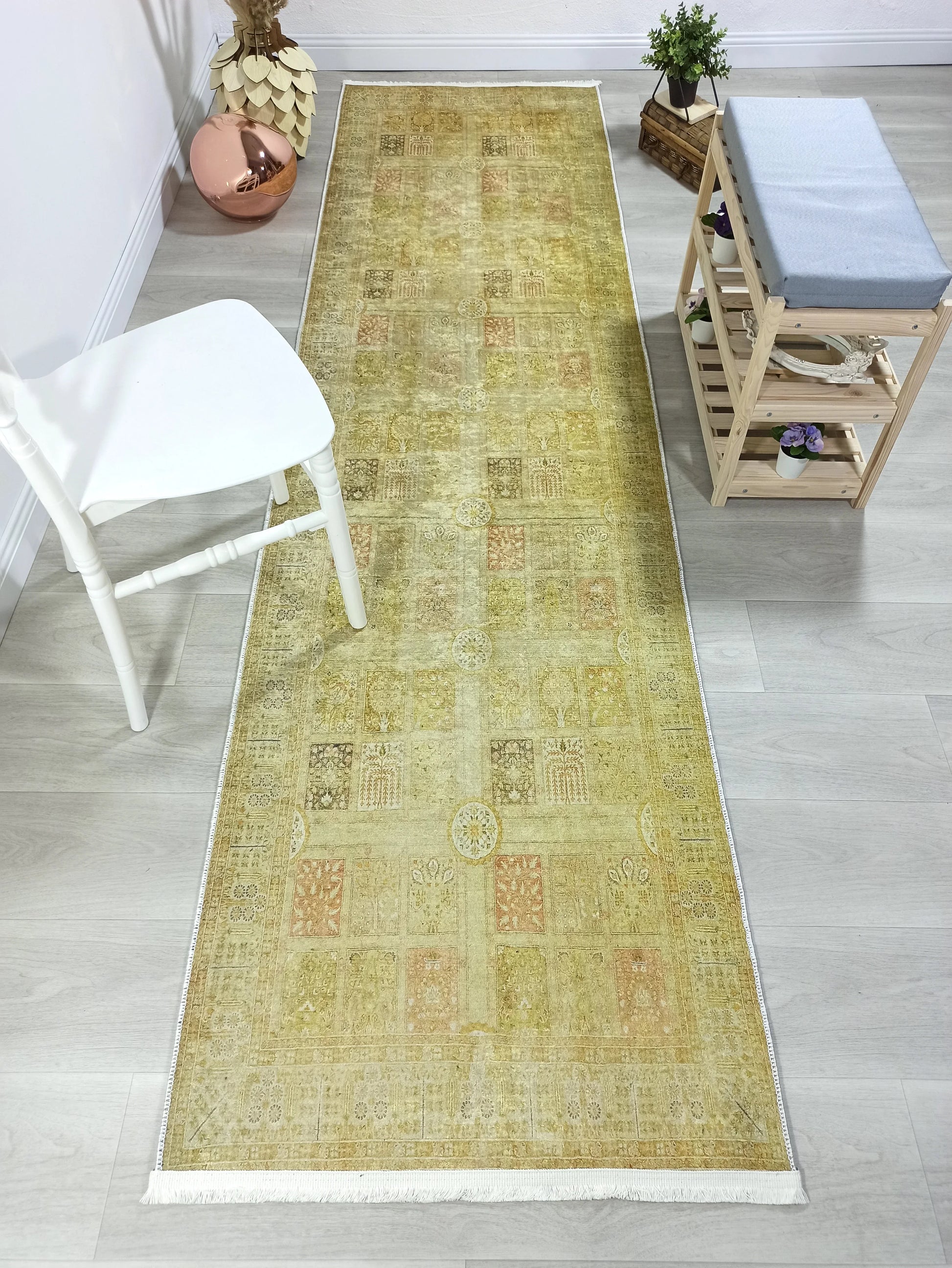 Sarı & Yeşil Vintage Koridor Halısı