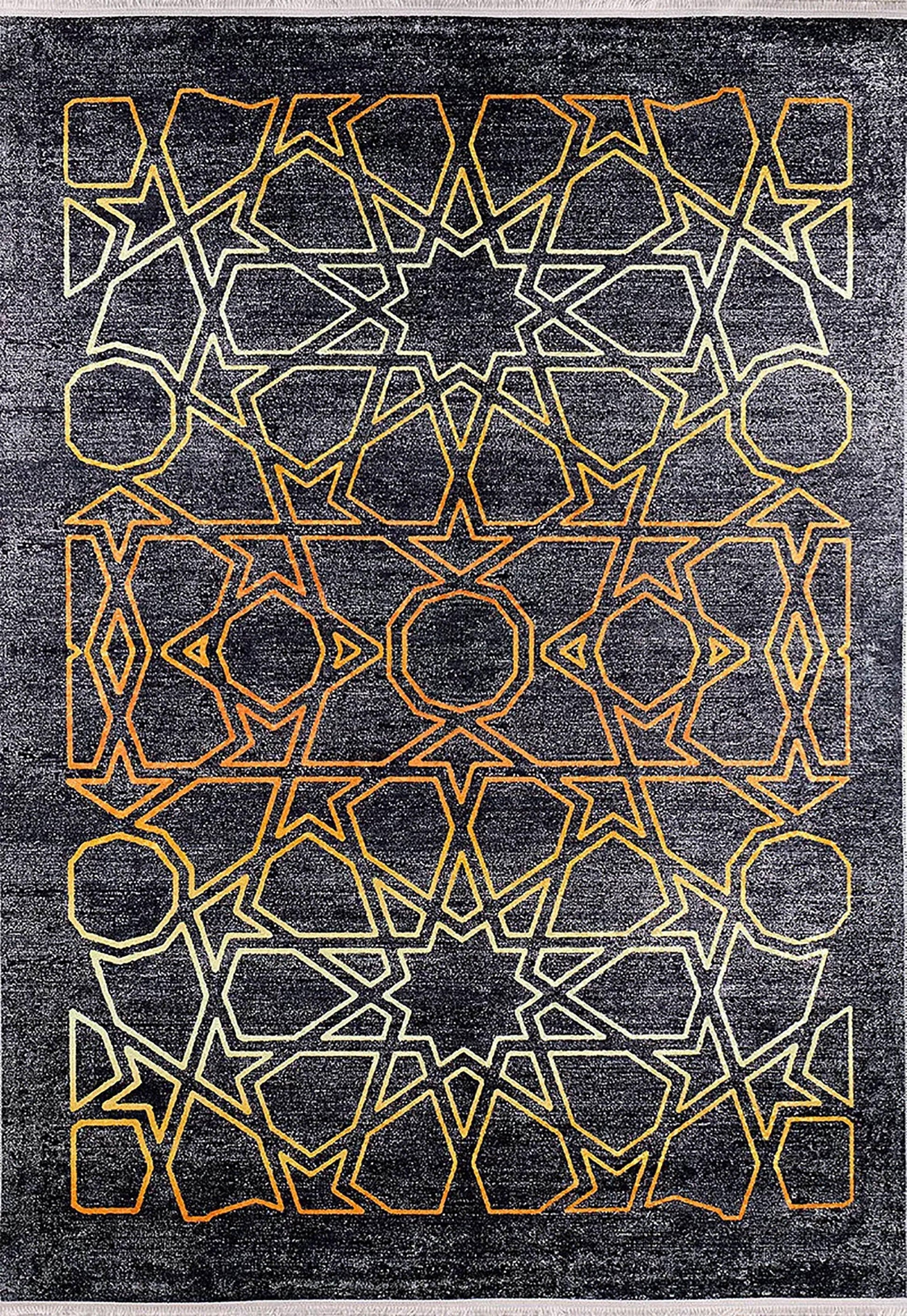 Selçuklu Desenli Geometrik Siyah Altın Halı