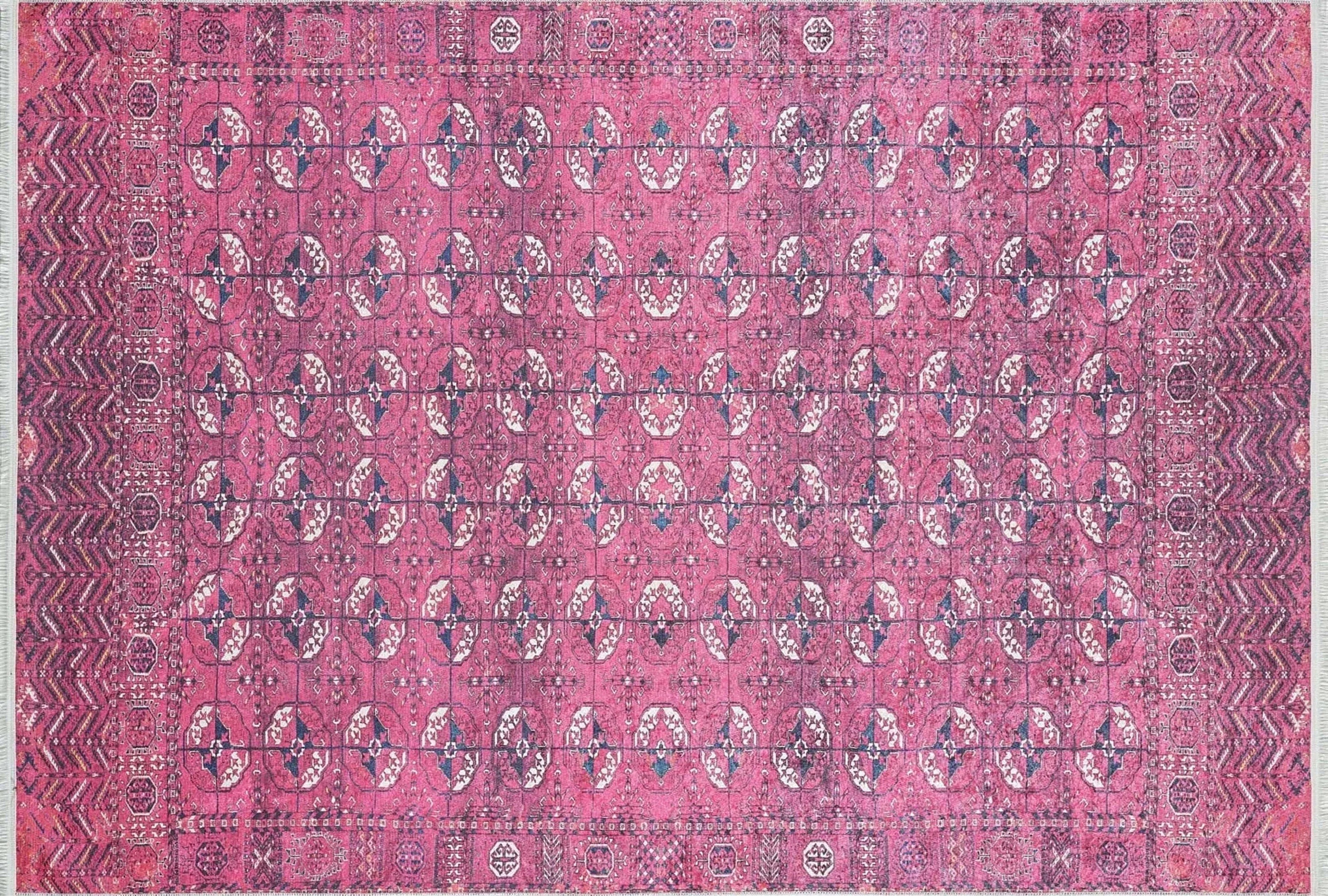 Sıcak Pembe Geometrik Desenli Halı