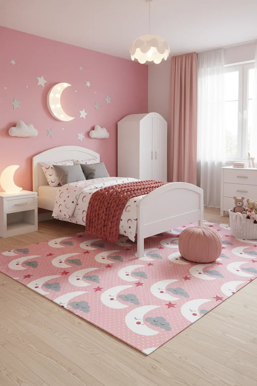 Şirin Uyku Temalı Pembe Çocuk Halısı