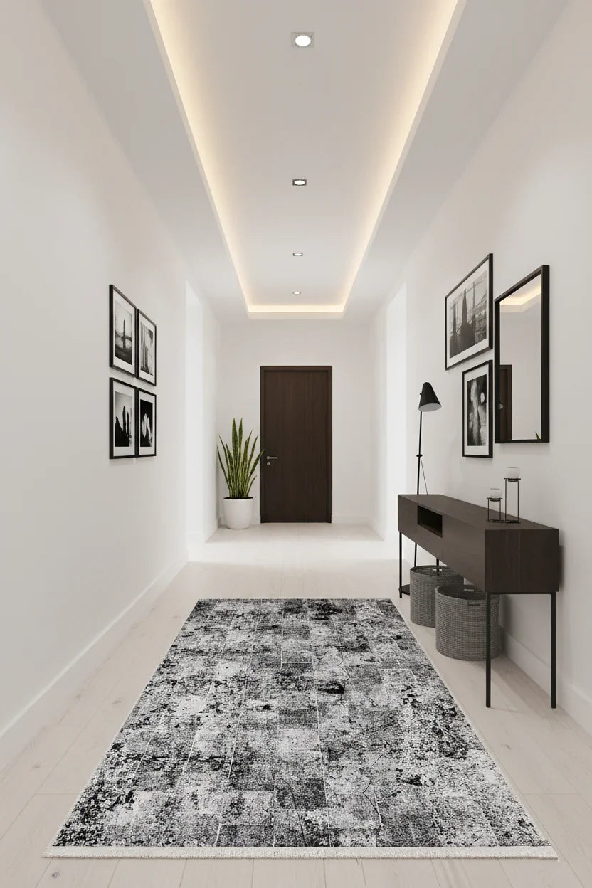 Siyah Beyaz Geçişli Modern Soyut Halı