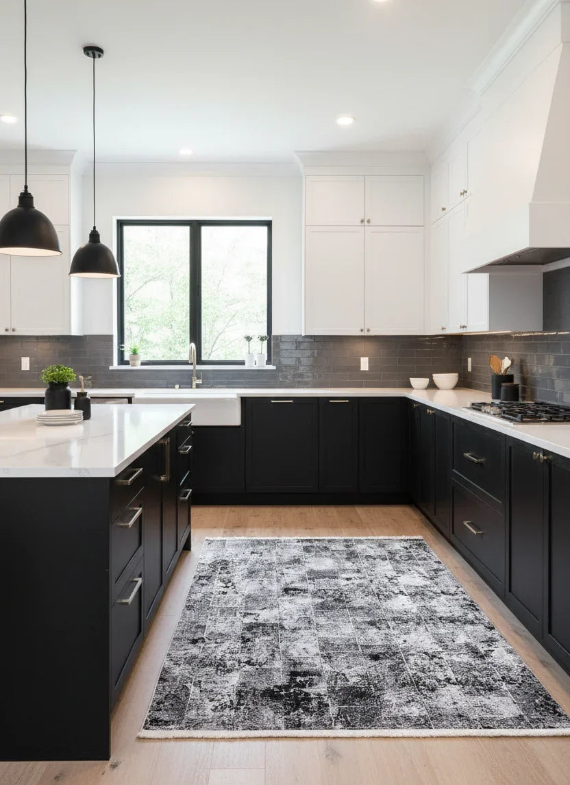 Siyah Beyaz Geçişli Modern Soyut Halı