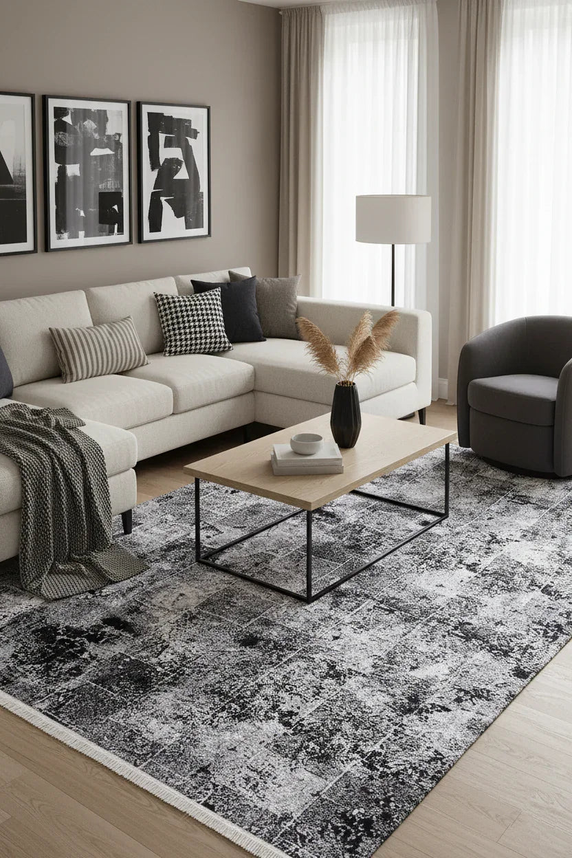 Siyah Beyaz Geçişli Modern Soyut Halı