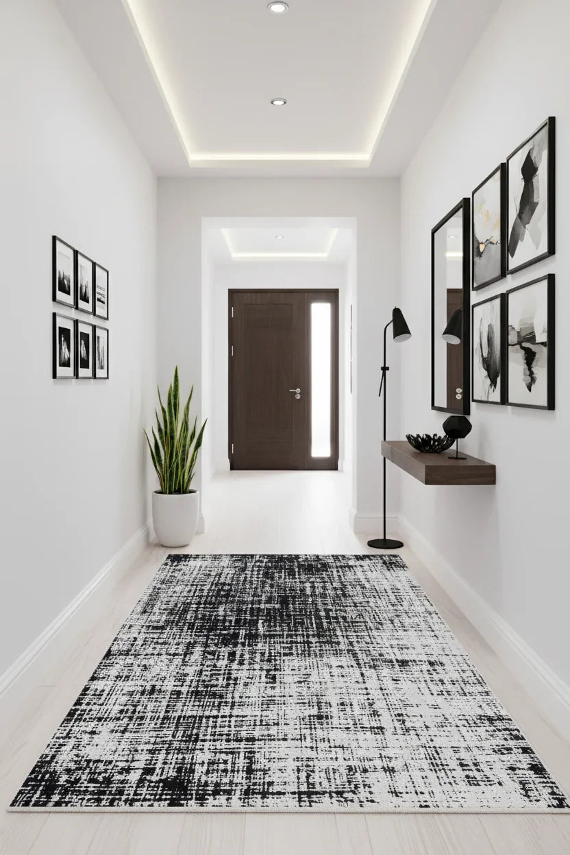 Siyah Beyaz Grafik Modern Soyut Halı