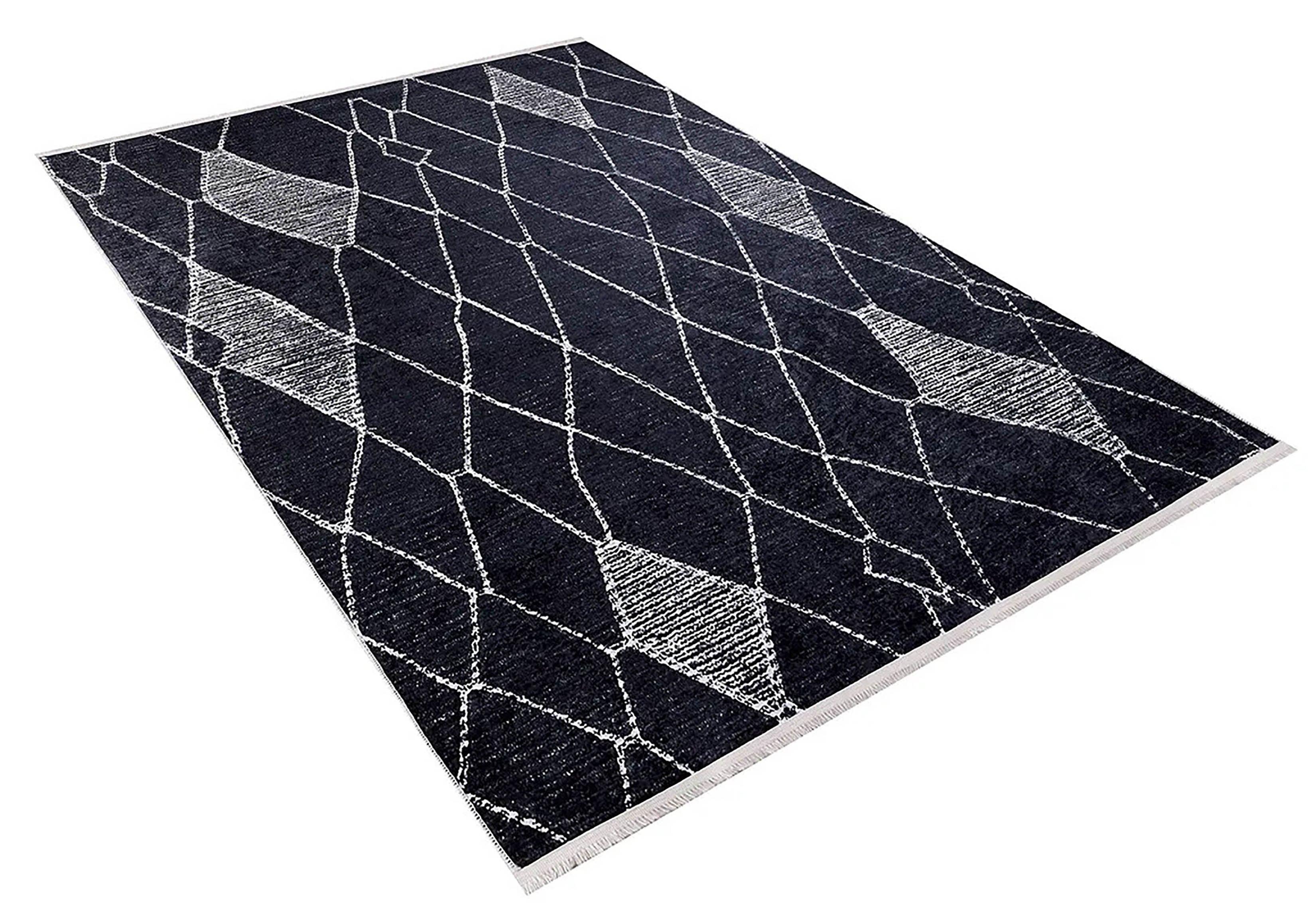 Siyah Beyaz Soyut Baklava Desenli Modern Geometrik Halı