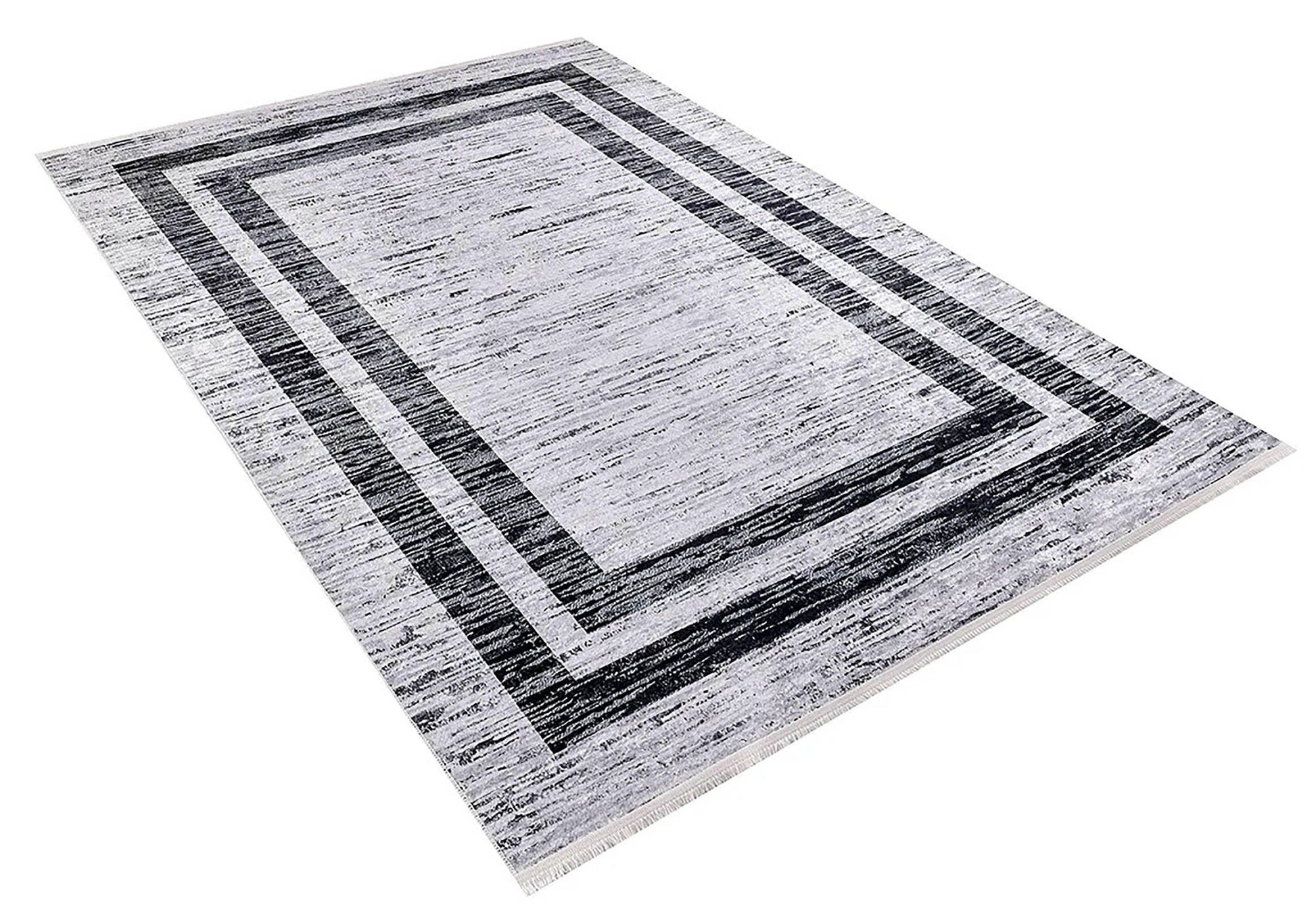 Siyah Beyaz Soyut Çizgili Minimalist Bordürlü Modern Halı
