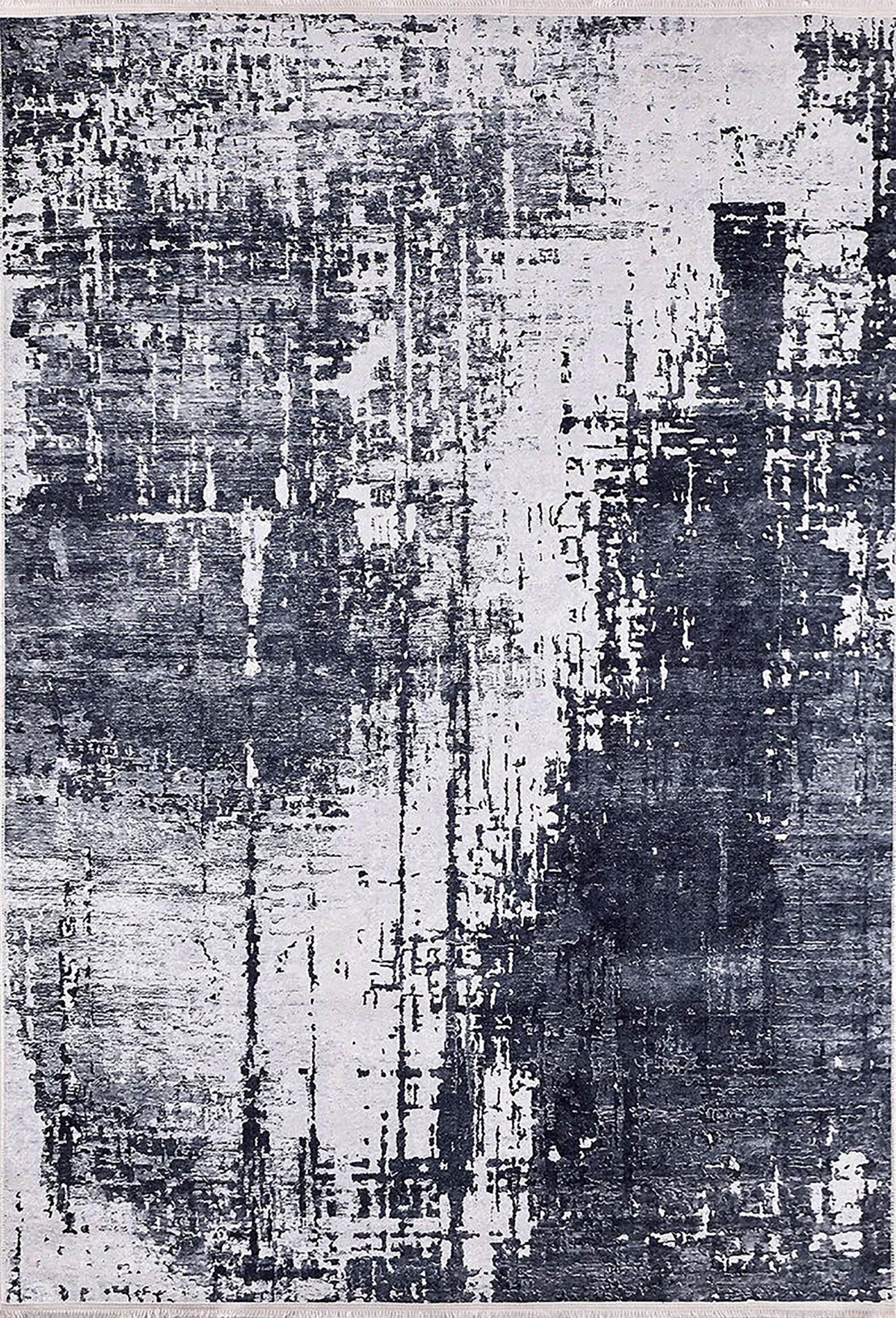 Siyah, Füme ve Beyaz Modern Soyut Sanat Halısı