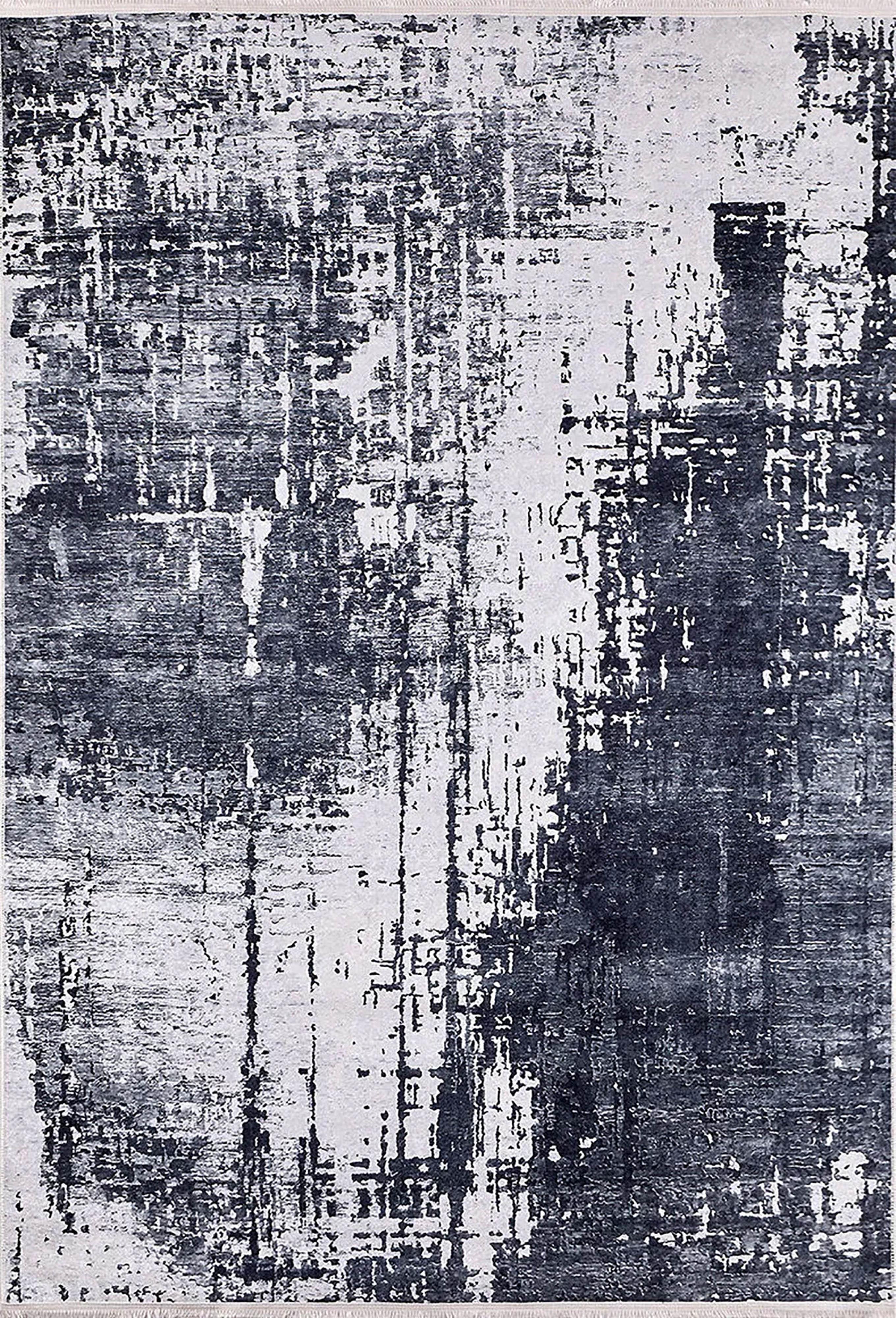 Siyah, Füme ve Beyaz Modern Soyut Sanat Halısı