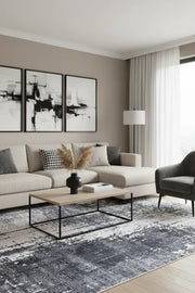 Siyah, Füme ve Beyaz Modern Soyut Sanat Halısı