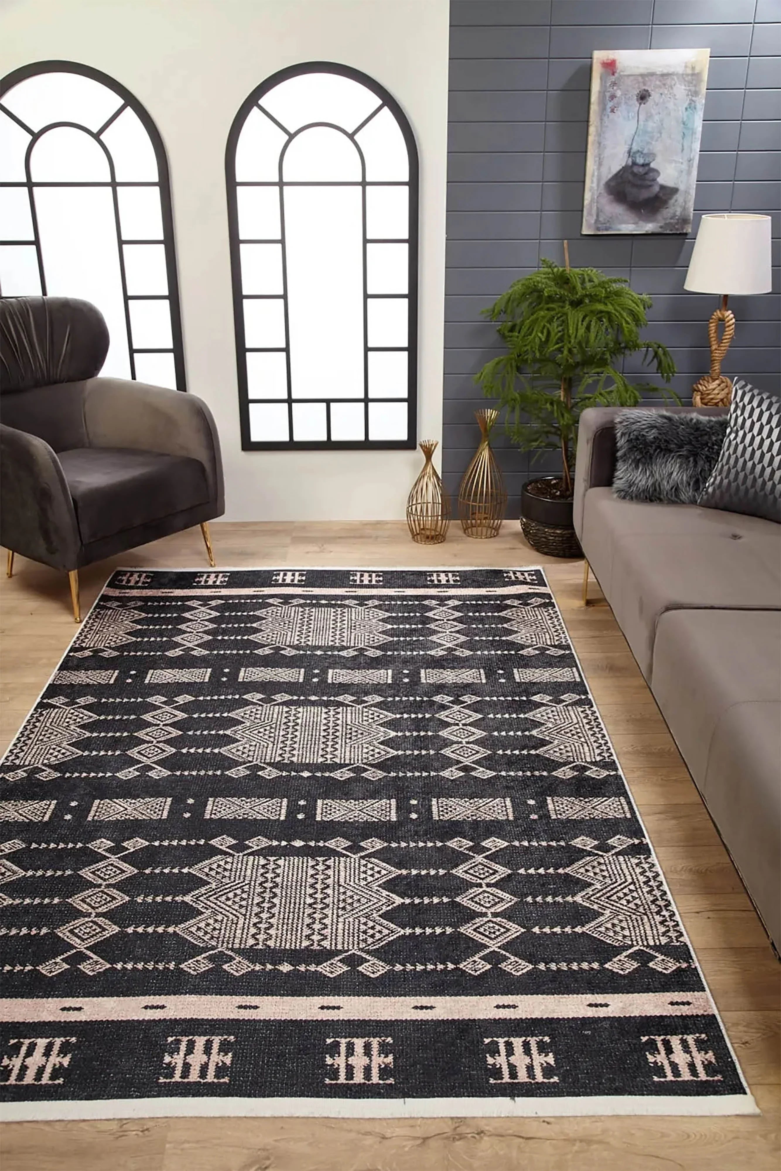 Siyah Geometrik Kilim Halı