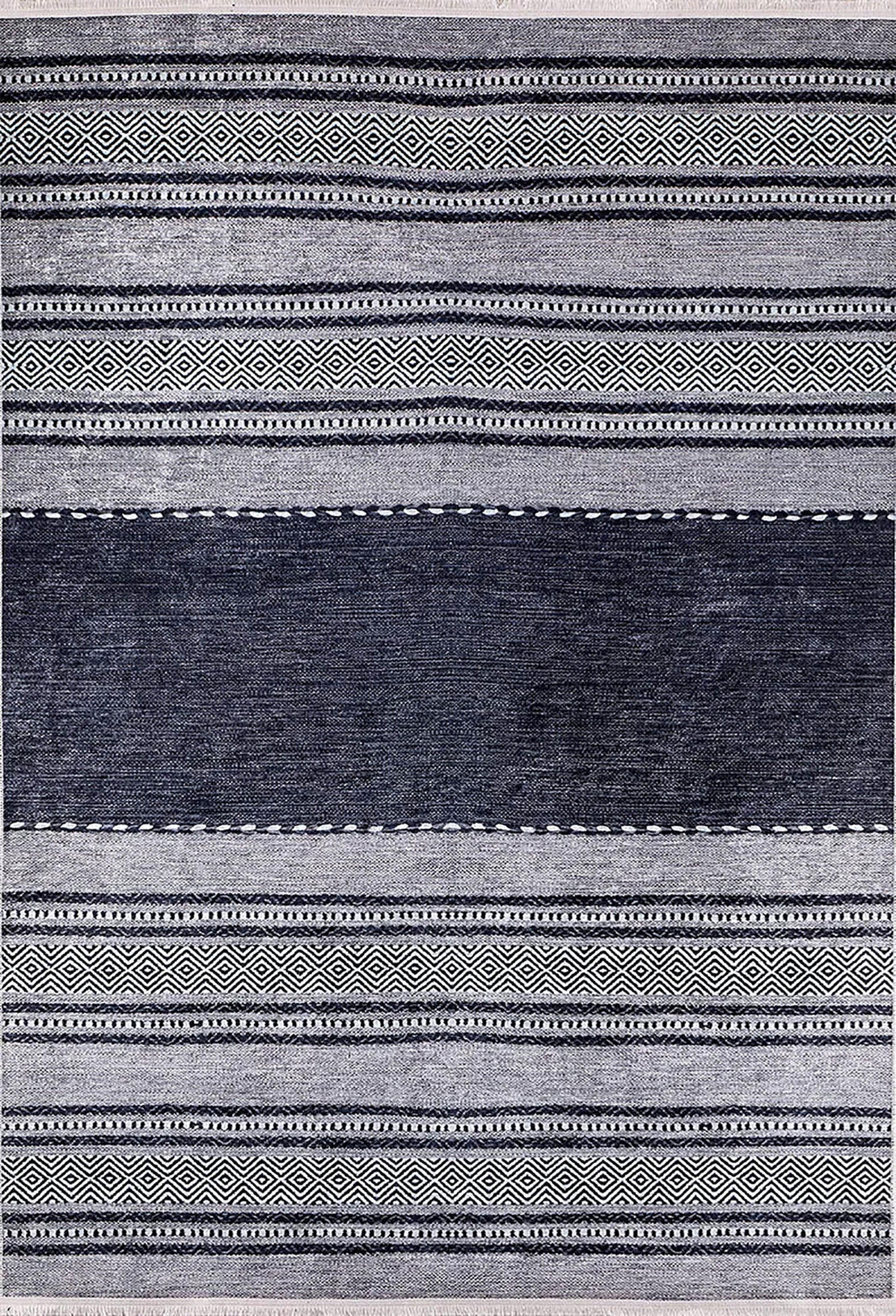 Siyah Gri Etnik Desenli Modern Geometrik Degrade Halı