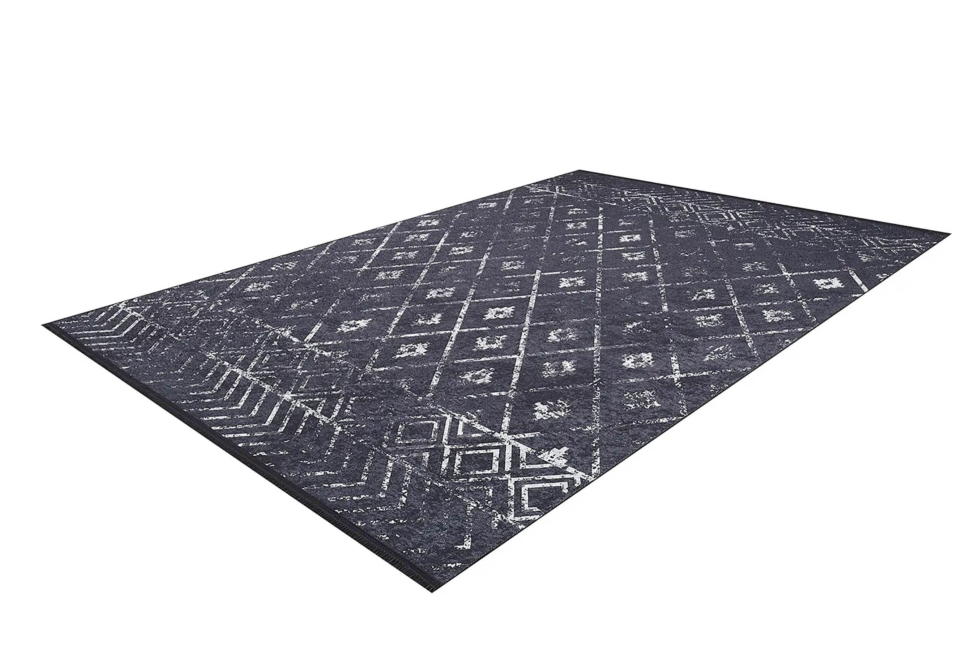 Siyah Gri Geometrik Antika Benzersiz Vintage Halı