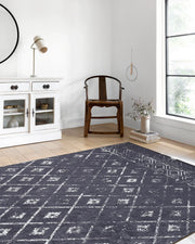 Siyah Gri Geometrik Antika Benzersiz Vintage Halı