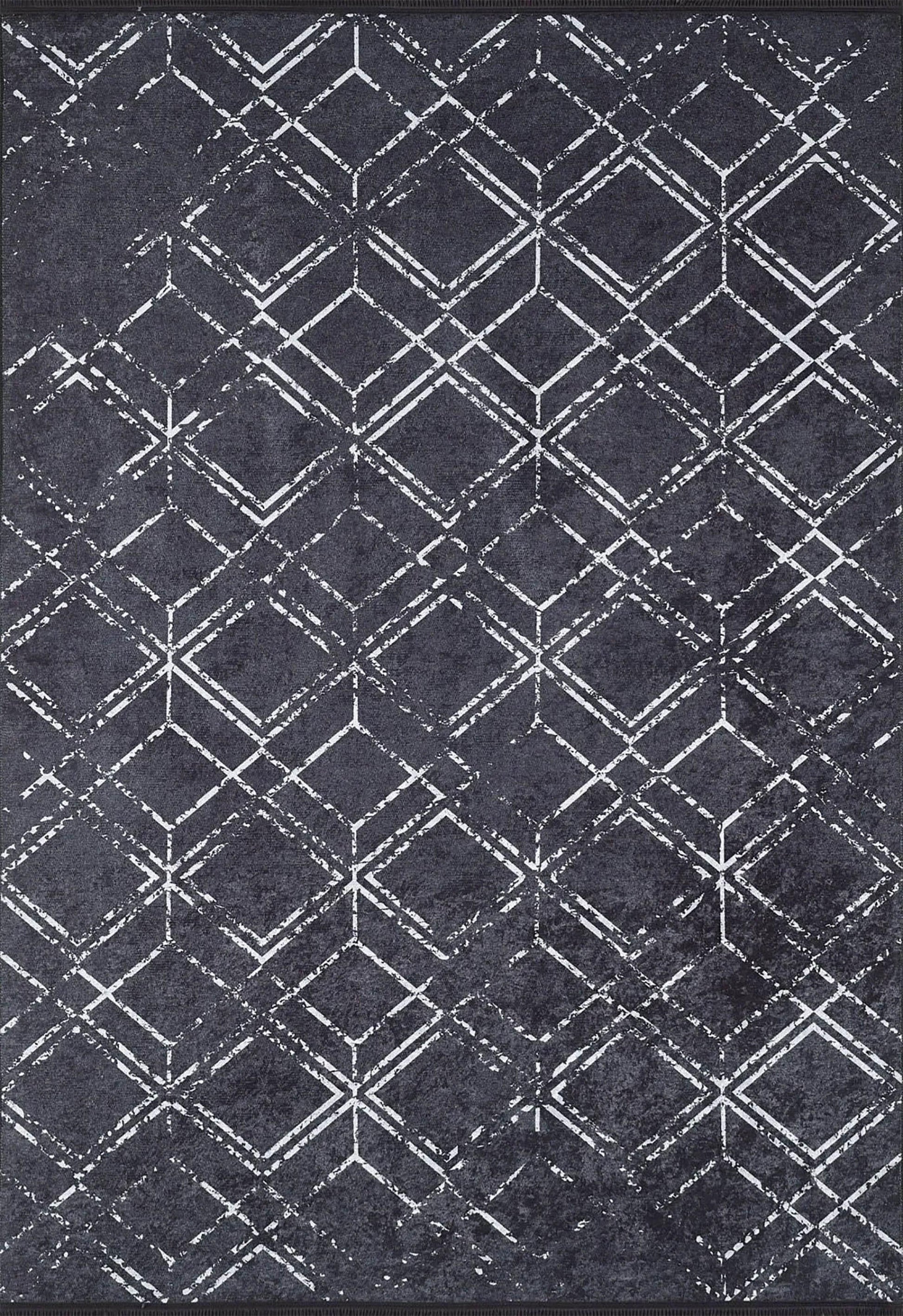 Siyah Gri Geometrik Antika Halı