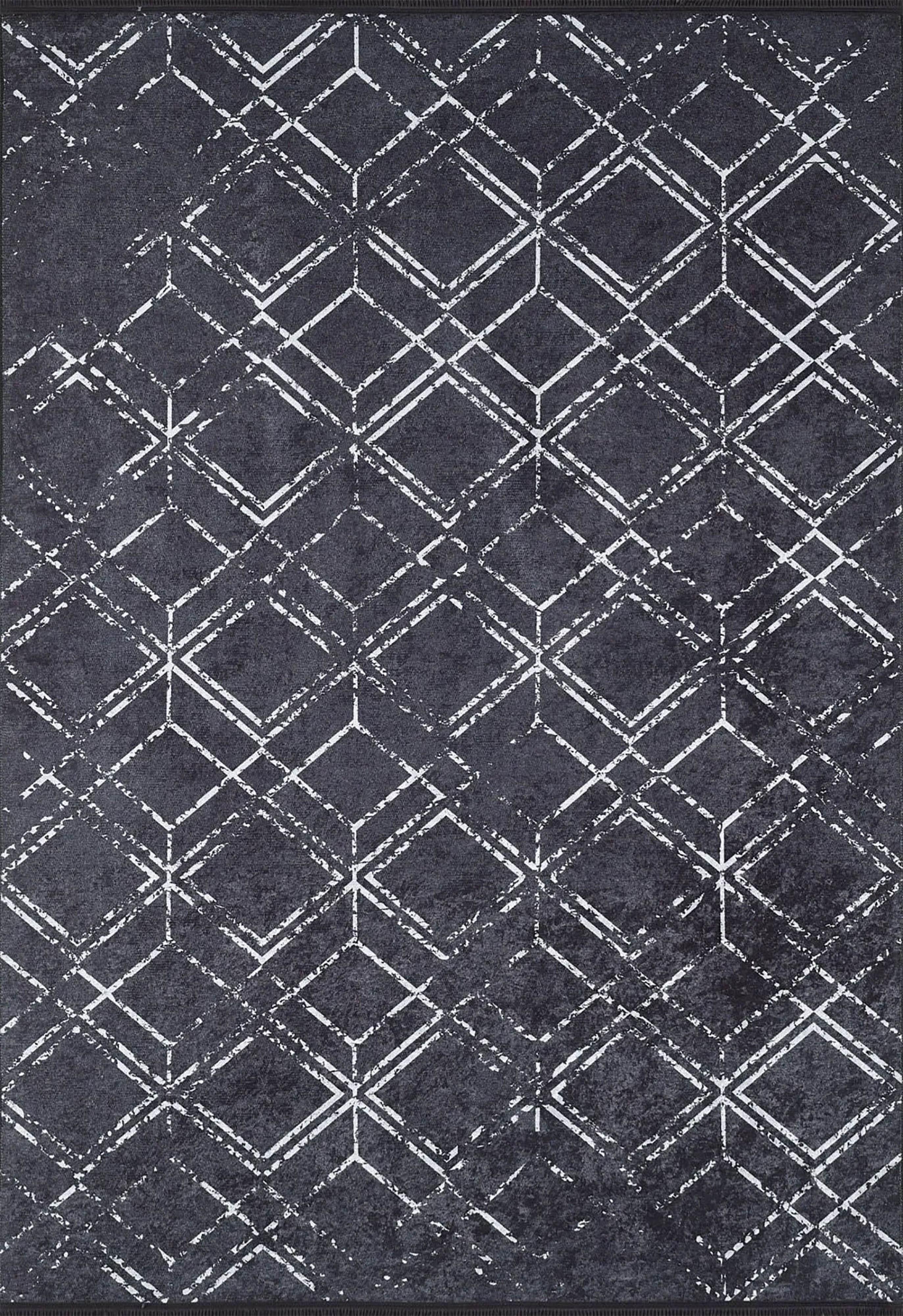 Siyah Gri Geometrik Antika Halı