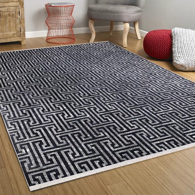Siyah Gri Geometrik Modern Halı