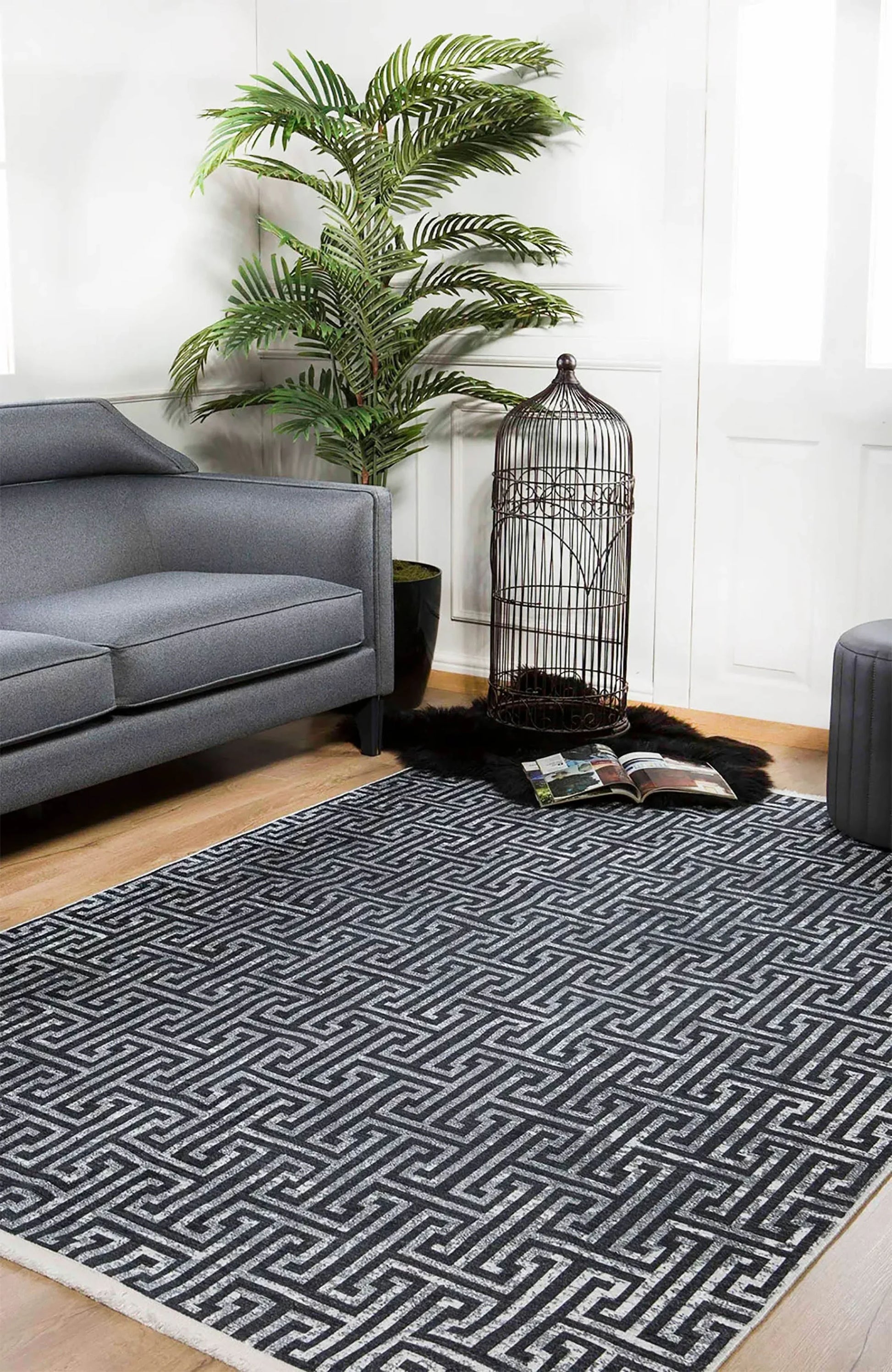 Siyah Gri Geometrik Modern Halı