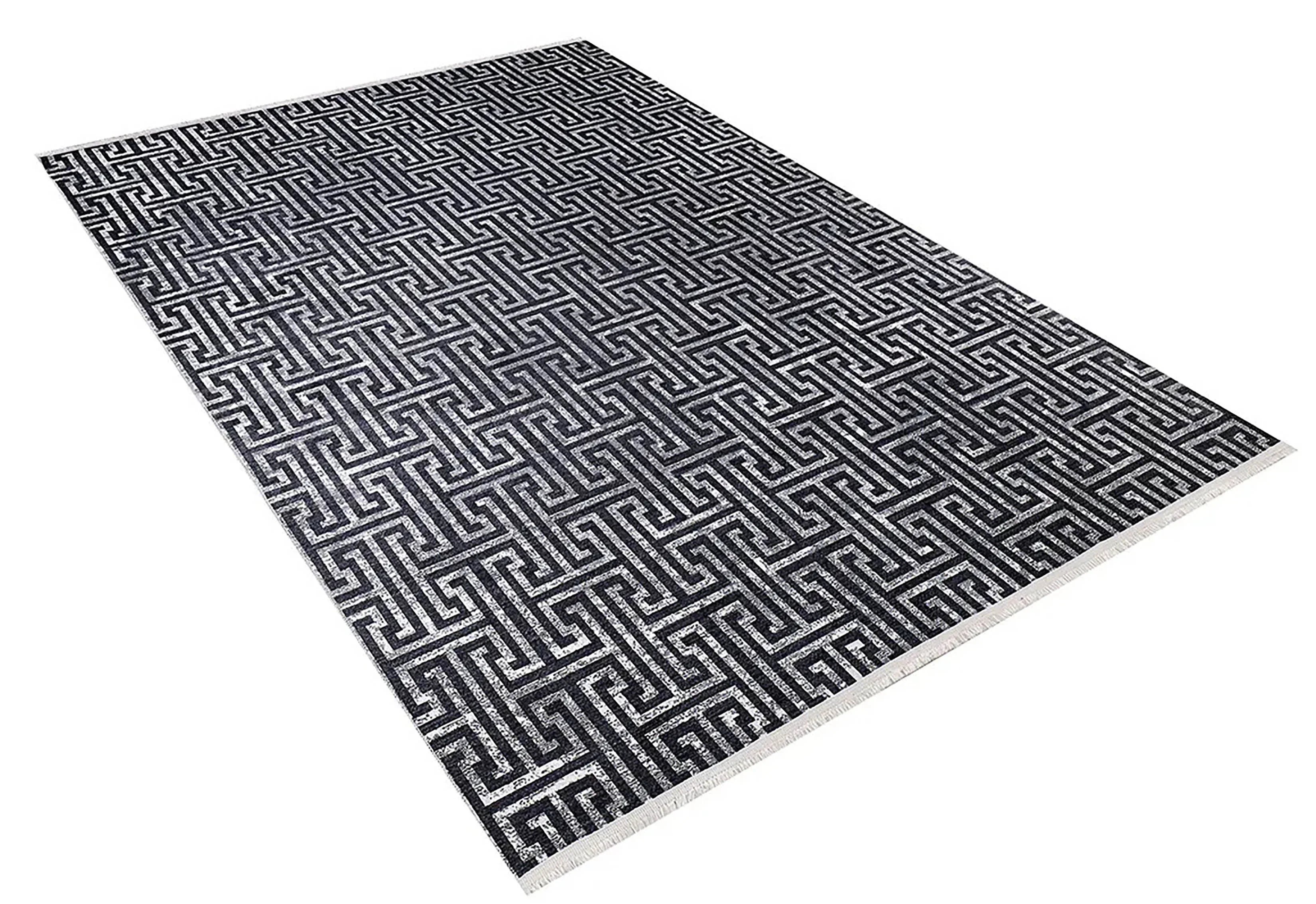 Siyah Gri Geometrik Modern Halı