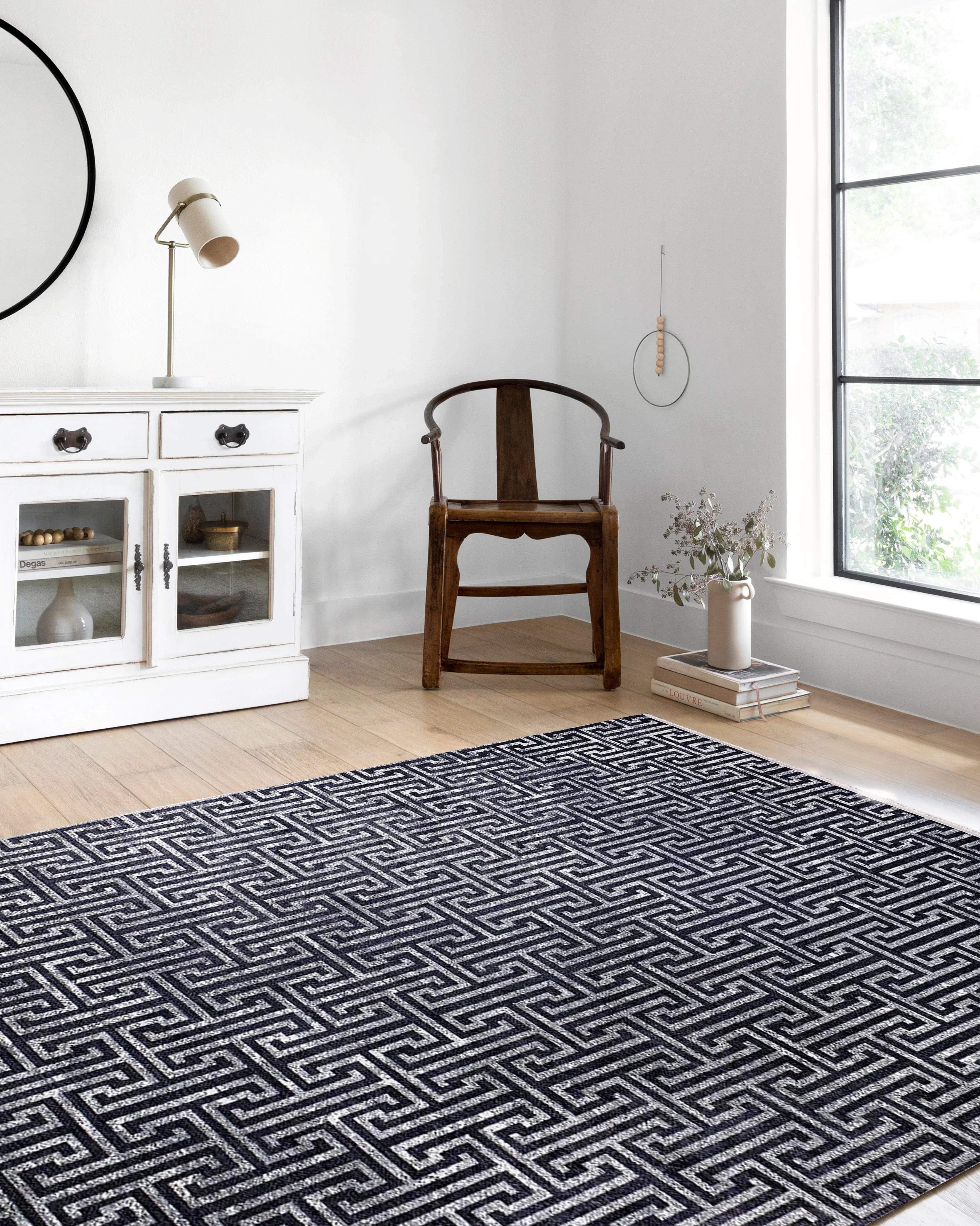 Siyah Gri Geometrik Modern Halı