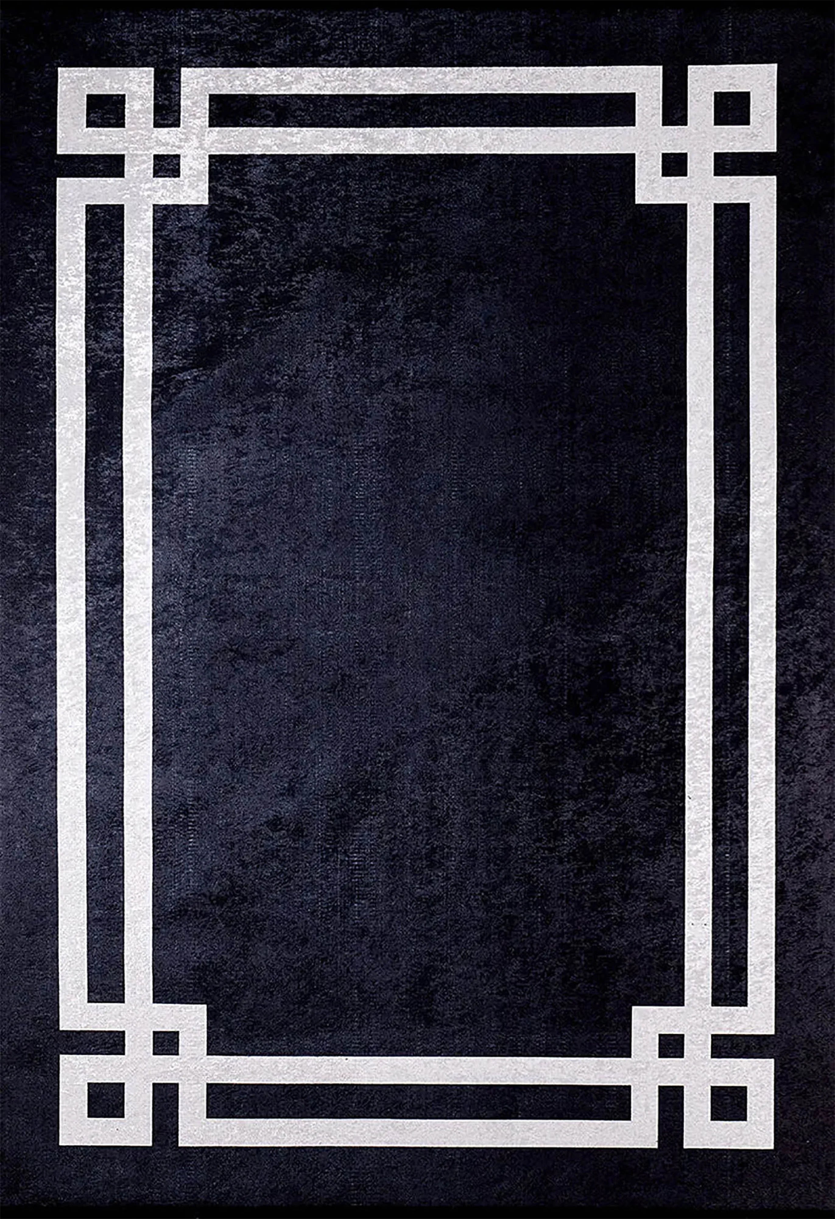 Siyah Zeminli Beyaz Art Deco Bordürlü Modern Halı