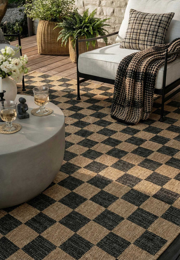 Plain Beige and Coffee Tones Wicker Textured Carpet