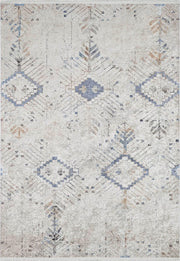 Soft Bohem Geometrik Desenli Krem Soluk Mavi Eskitme Halı