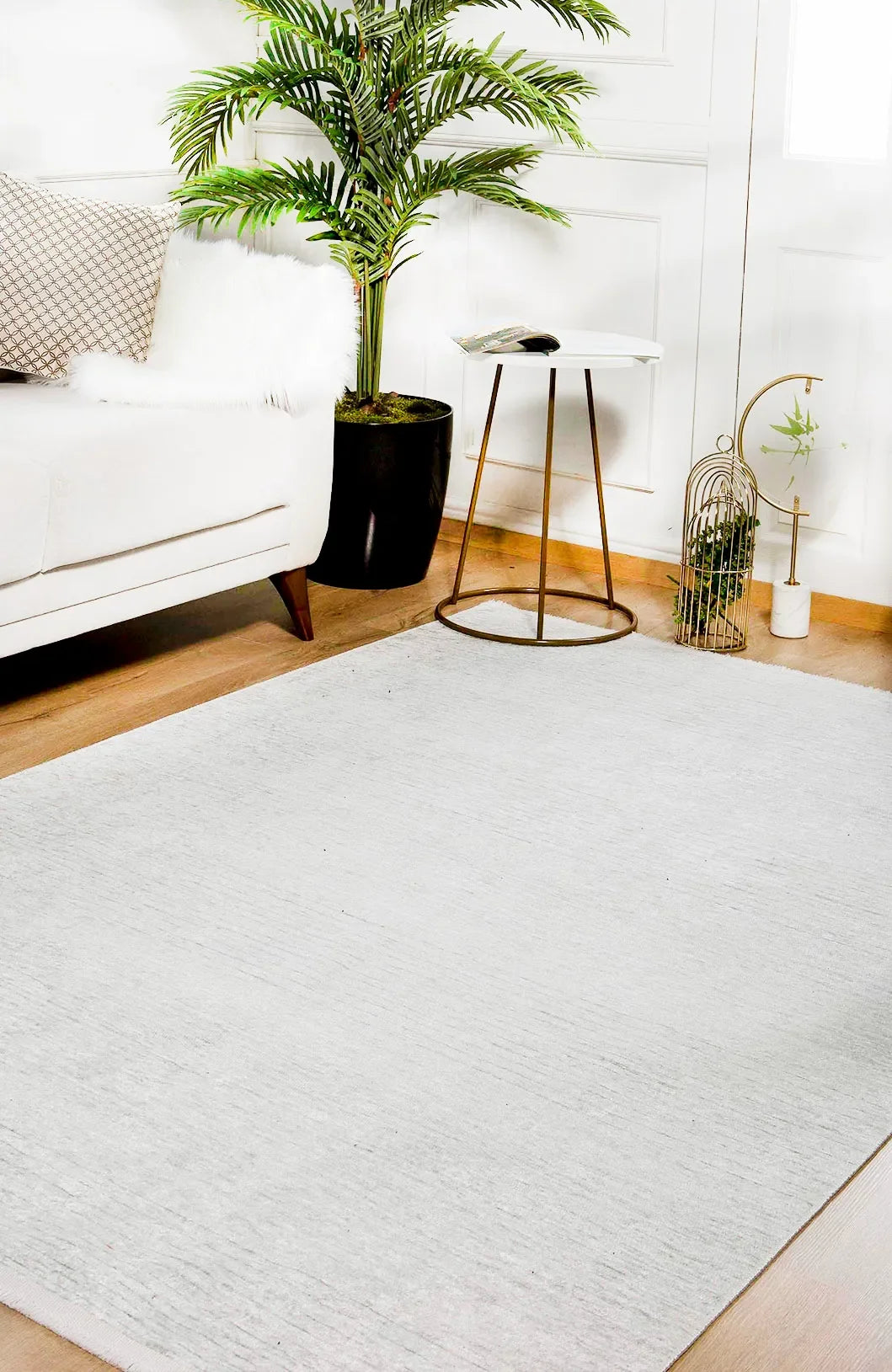 Soft Düz Açık Gri Beyaz Tonlarında Sade Halı