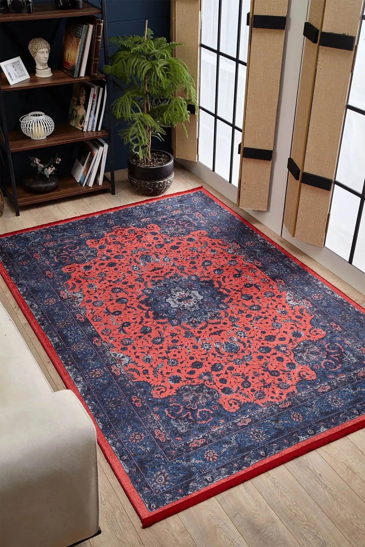 Soho Çiçek Desenli Geleneksel Kırmızı Lacivert Vintage Halı
