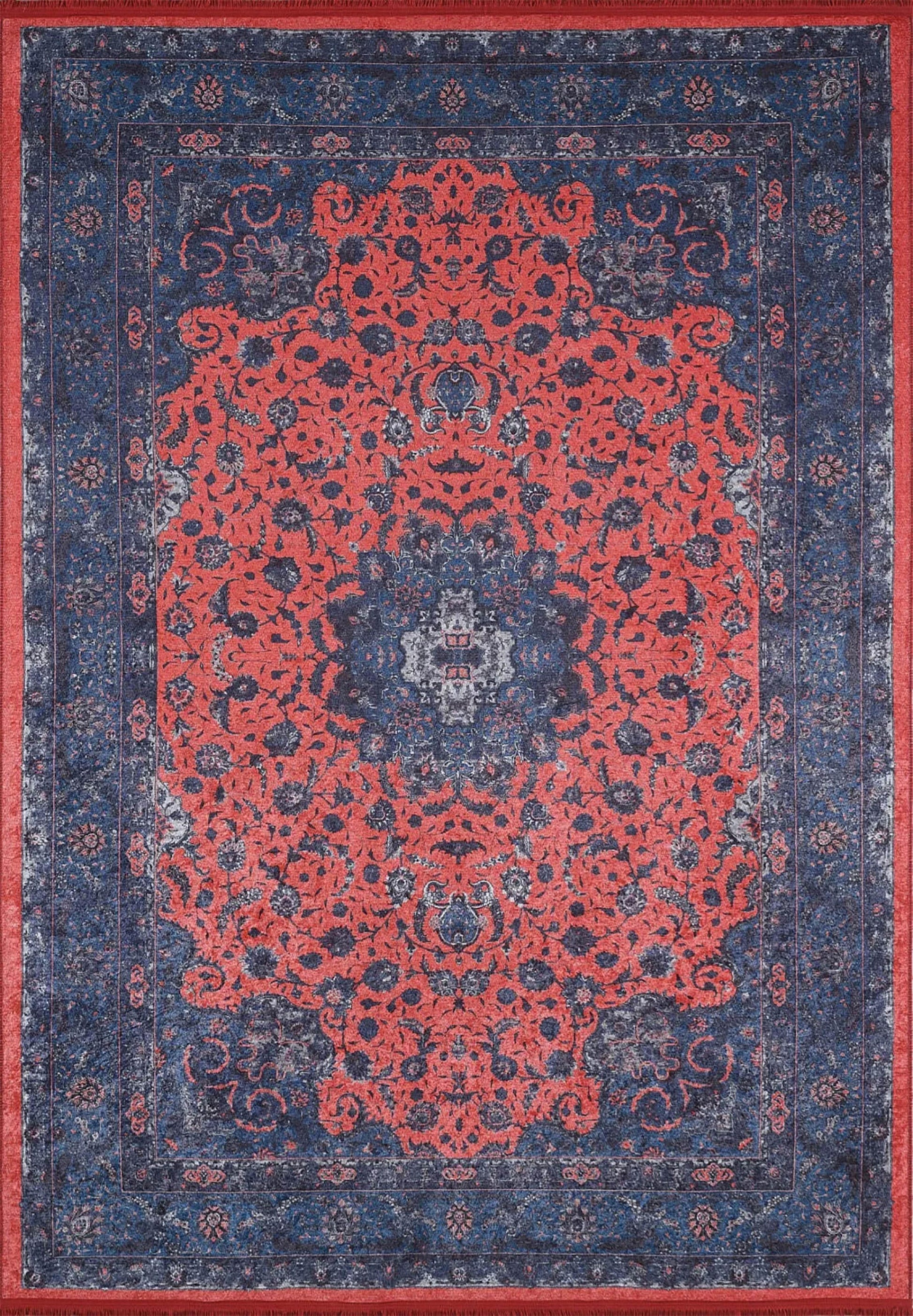 Soho Çiçek Desenli Geleneksel Kırmızı Lacivert Vintage Halı