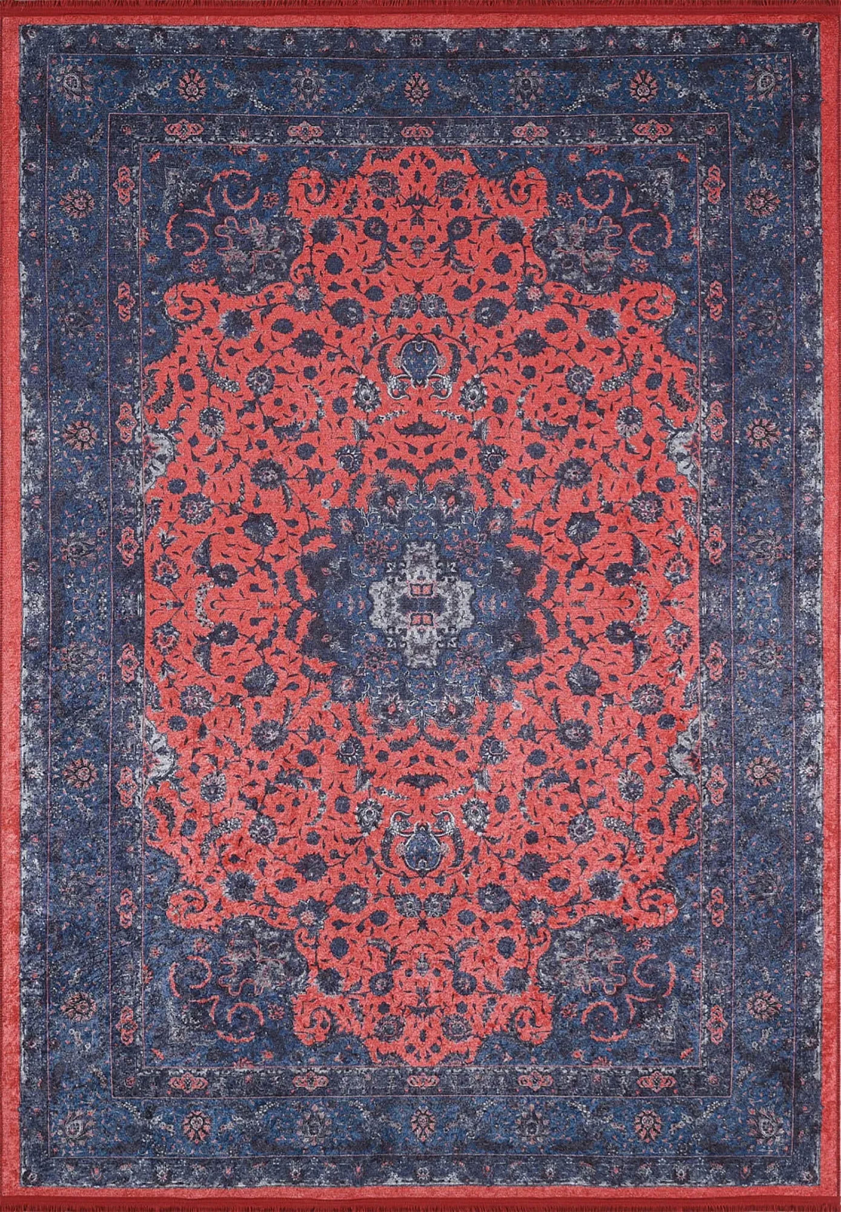 Soho Çiçek Desenli Geleneksel Kırmızı Lacivert Vintage Halı